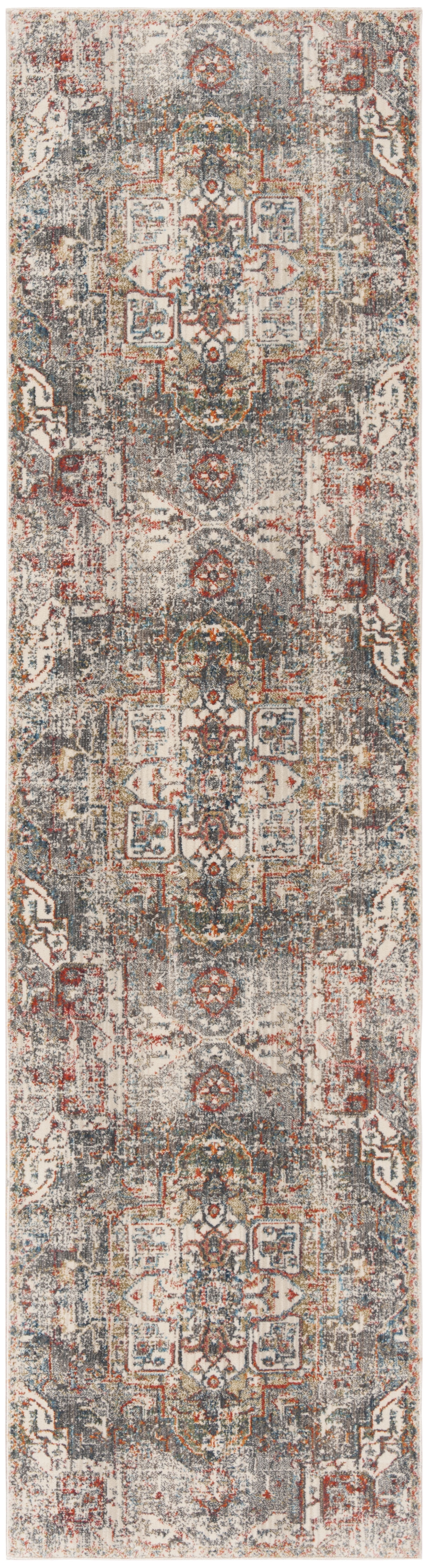 Charcoal Gray & Olive Vintage Persian 24" Easy-Care Synthetic Rug