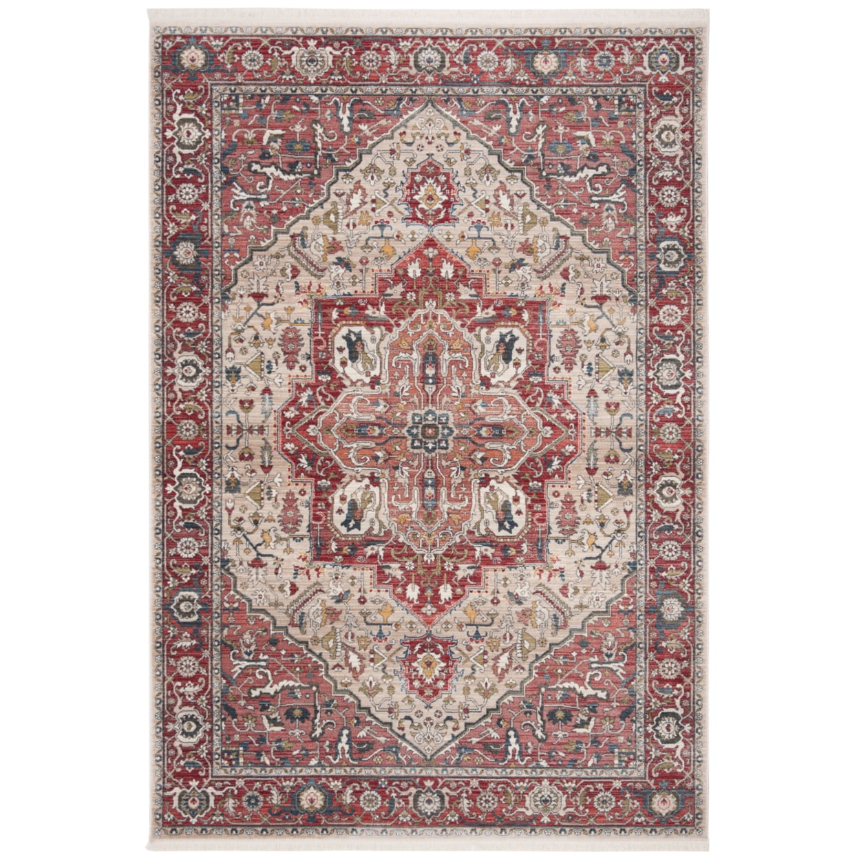 Red and Ivory Persian Style Rectangular Area Rug 3' x 5'
