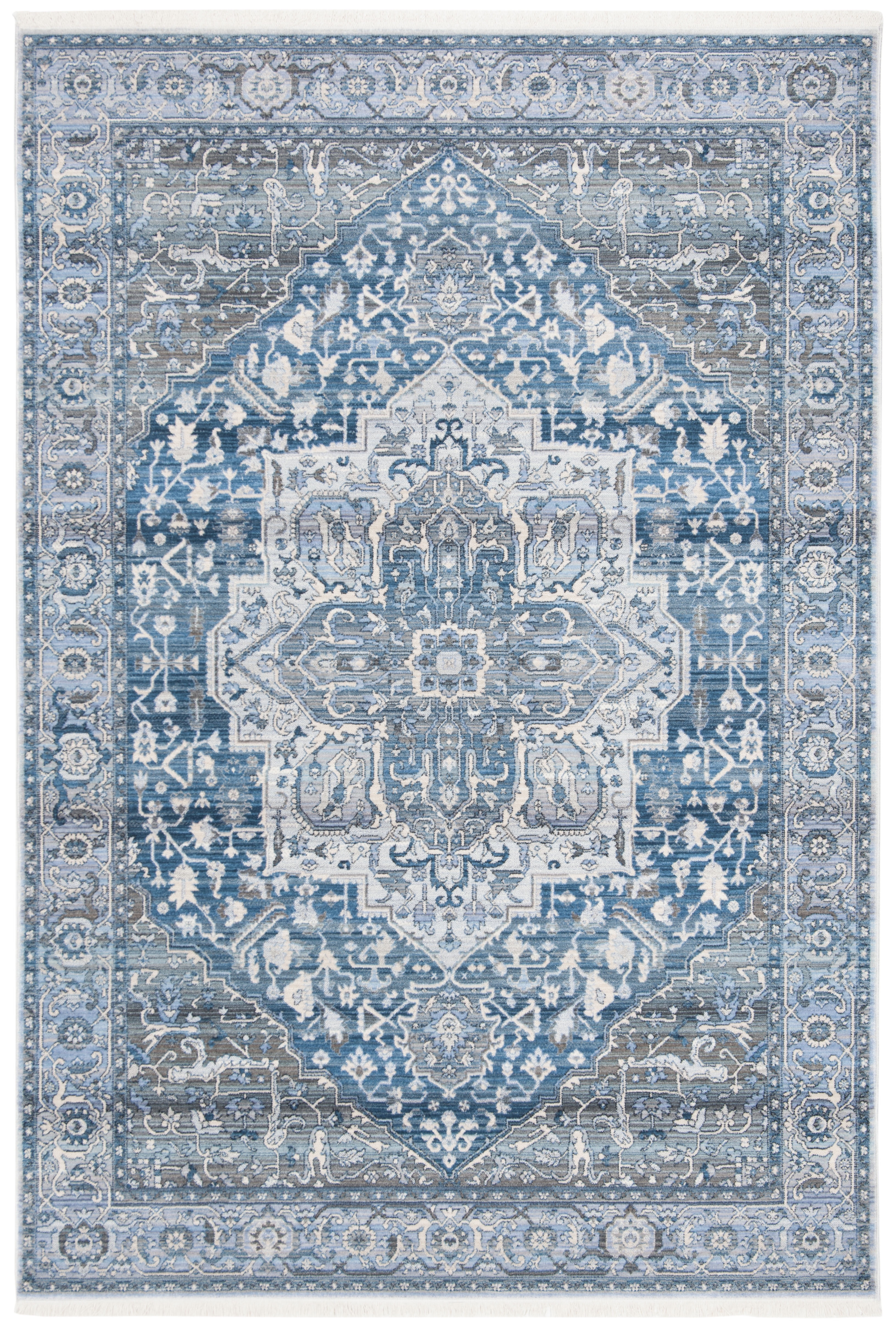 Vintage Charcoal and Blue Rectangular Synthetic Area Rug