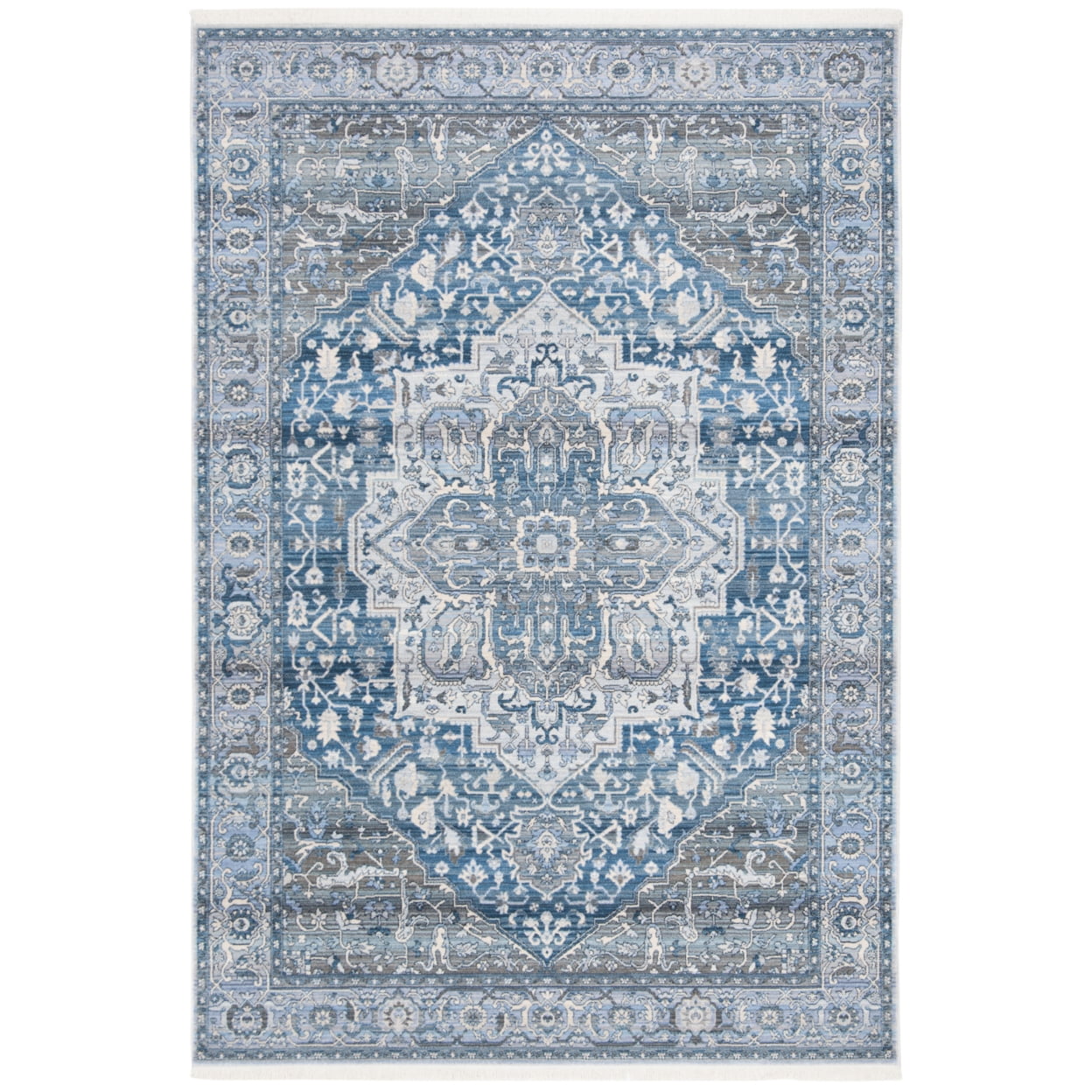 Vintage Charcoal and Blue Rectangular Synthetic Area Rug