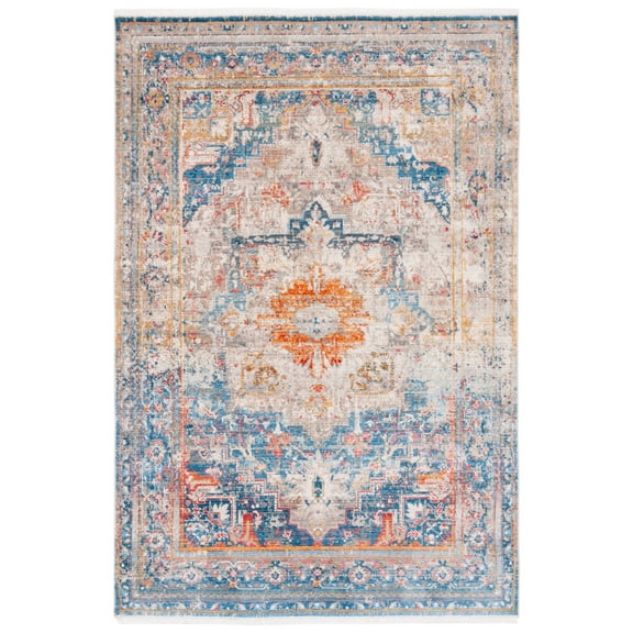 SAFAVIEH Vintage Persian Weldon Medallion Polyester Area Rug, Blue/Multi, 5' x 7'6"