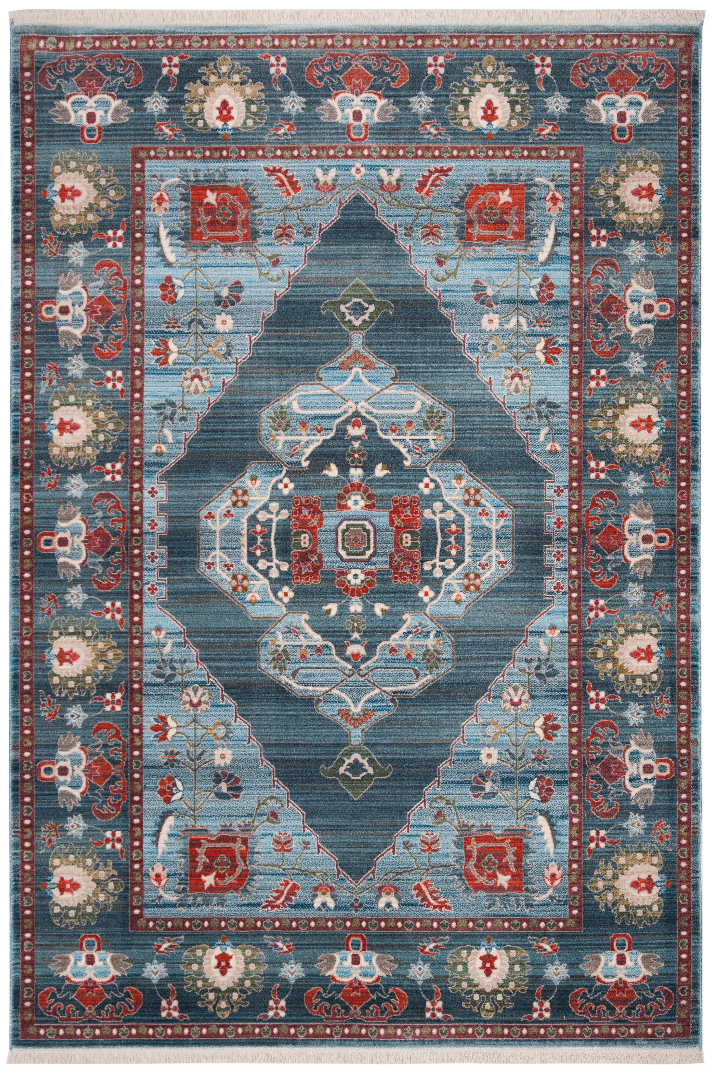 SAFAVIEH Vintage Persian Yvonne Floral Bordered Polyester Area Rug, Blue/Light Blue, 6'x9'