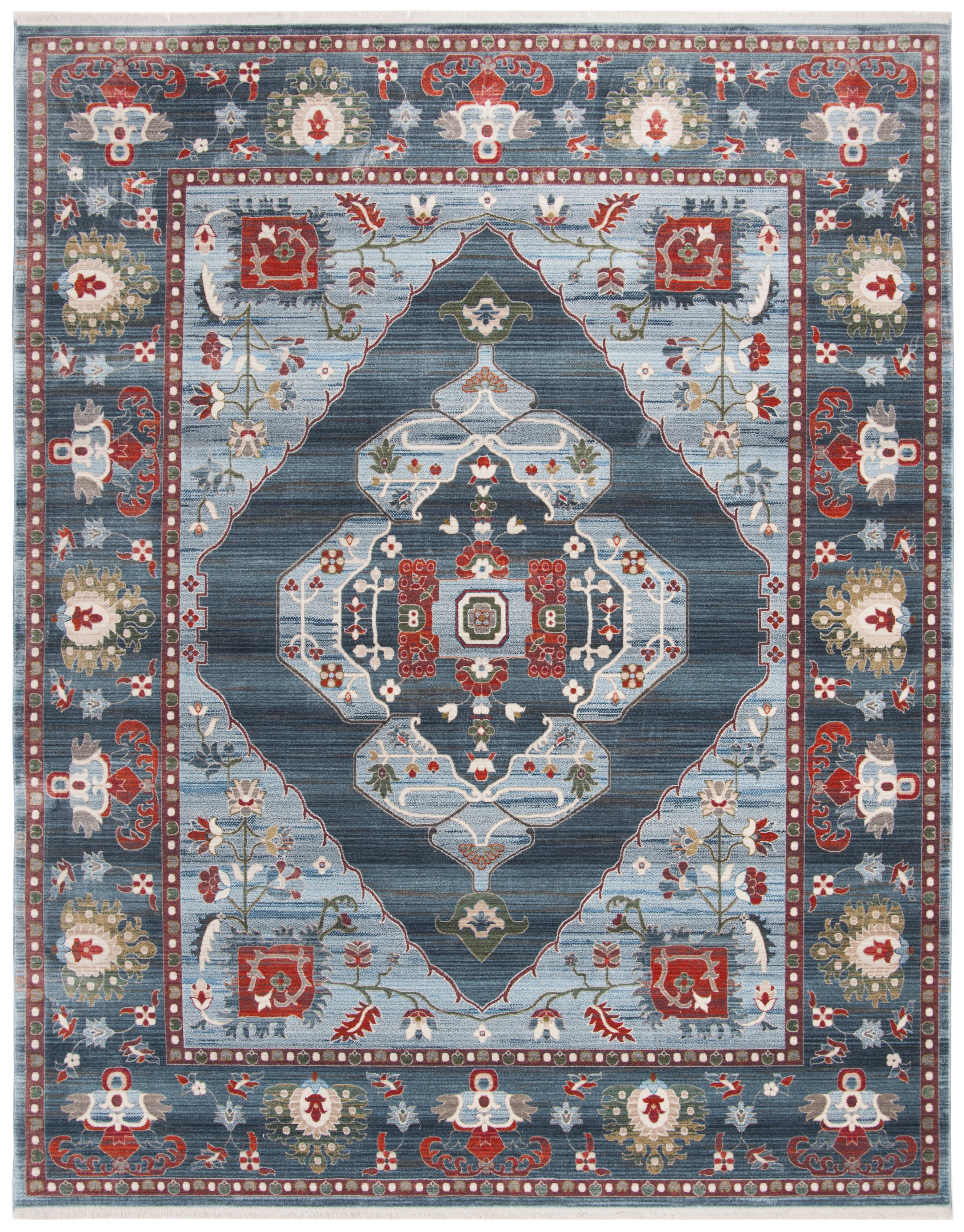Blue and Light Blue Floral Persian 8' x 10' Synthetic Rug