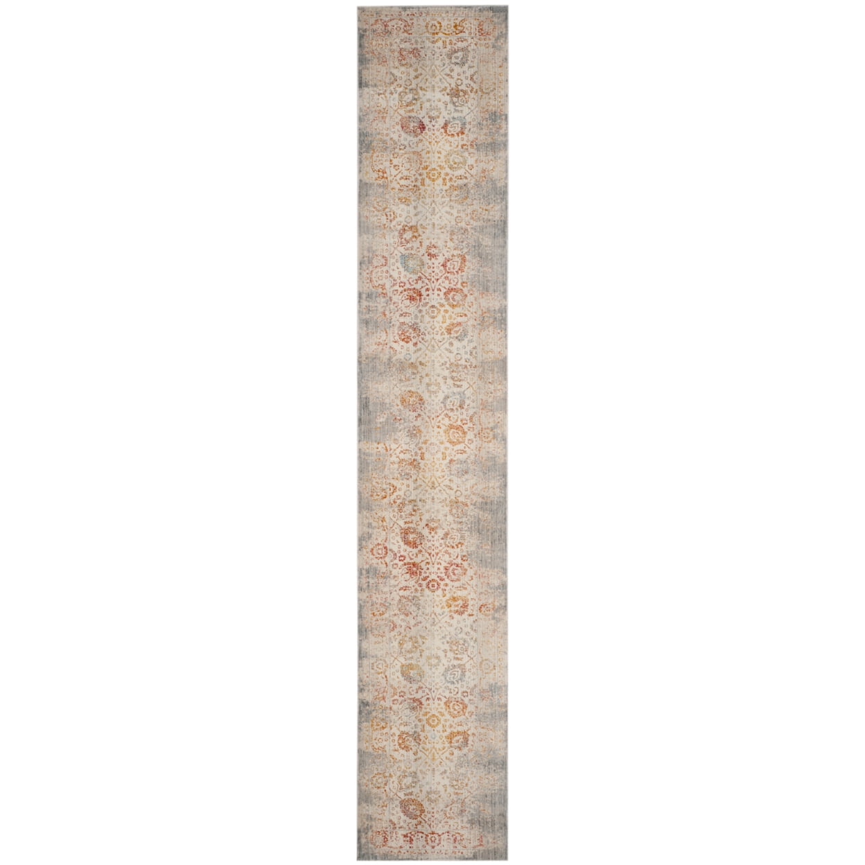 Gray Multi-Color Floral Motif Synthetic Runner Rug