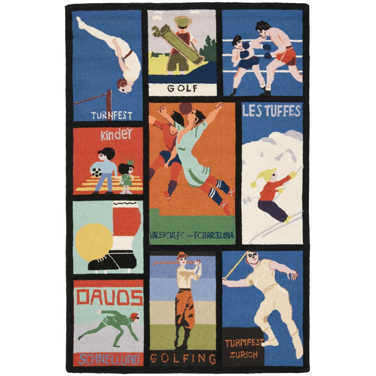 Multicolor 4' x 6' Handmade Wool Vintage Poster Area Rug