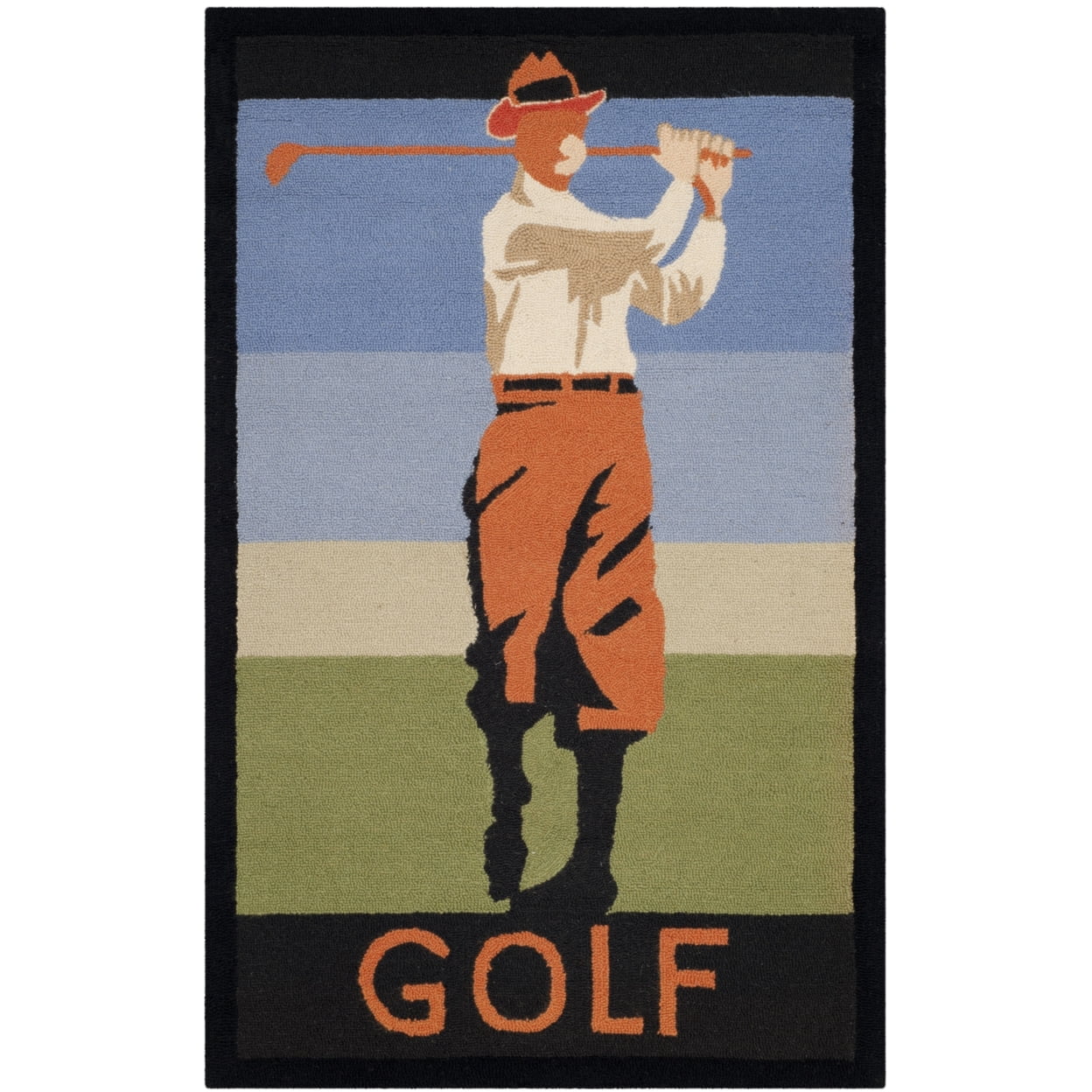 Vintage Golf Poster Hand Hooked Wool Rug