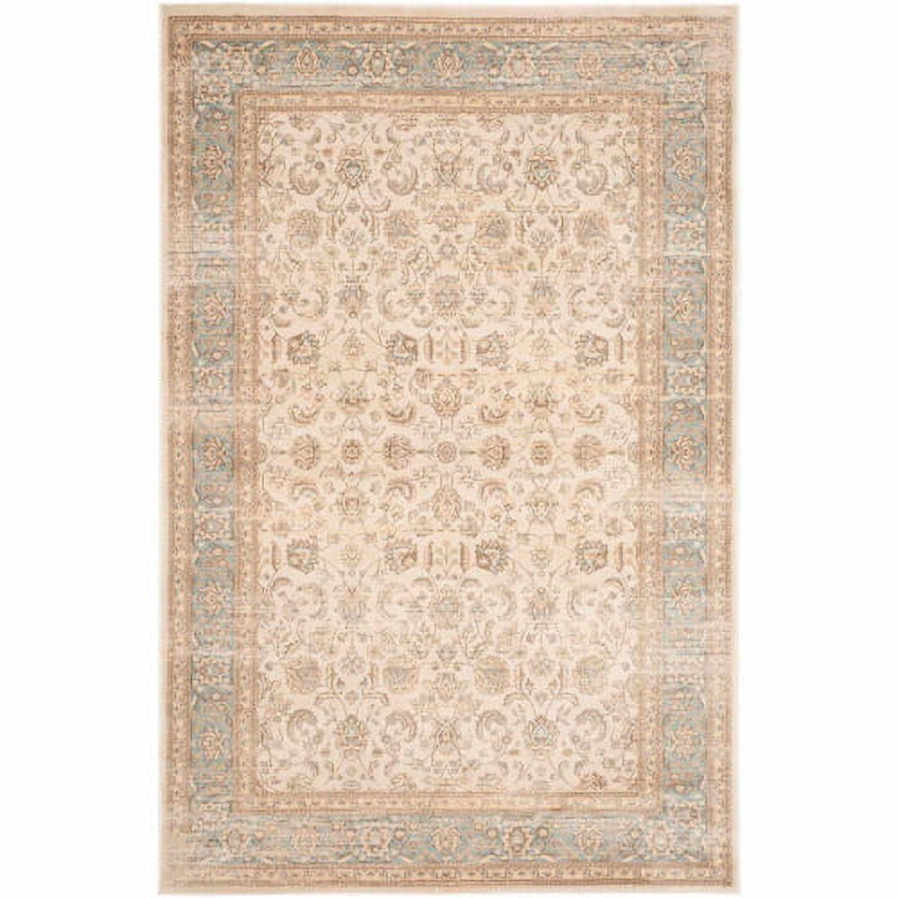 Elegant Ivory and Light Blue Vintage-Inspired Wool Blend Rug 5'1" x 7'7"