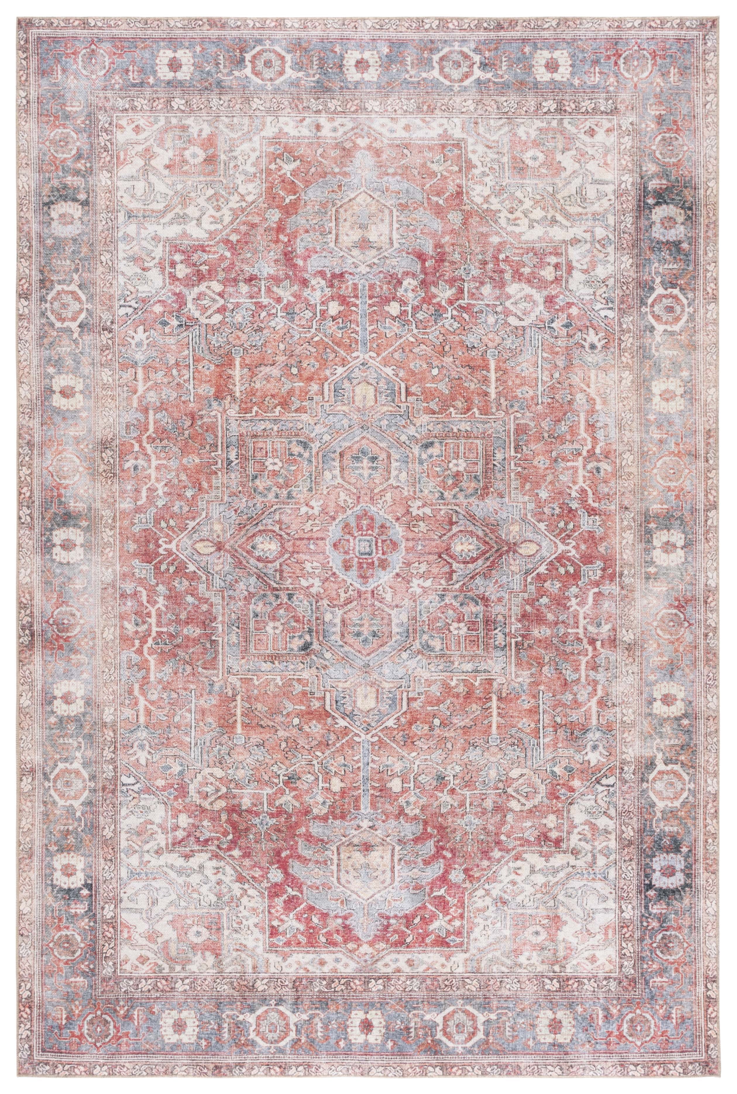 SAFAVIEH Vintage Serapi Neasa Medallion Machine Washable Area Rug, Red Orange/Grey, 5'1" x 7'6"