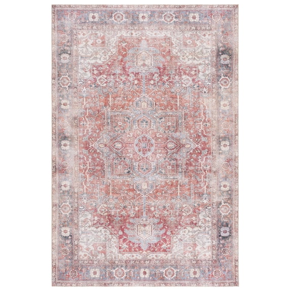 SAFAVIEH Vintage Serapi Neasa Medallion Machine Washable Area Rug, Red Orange/Grey, 5'1" x 7'6"
