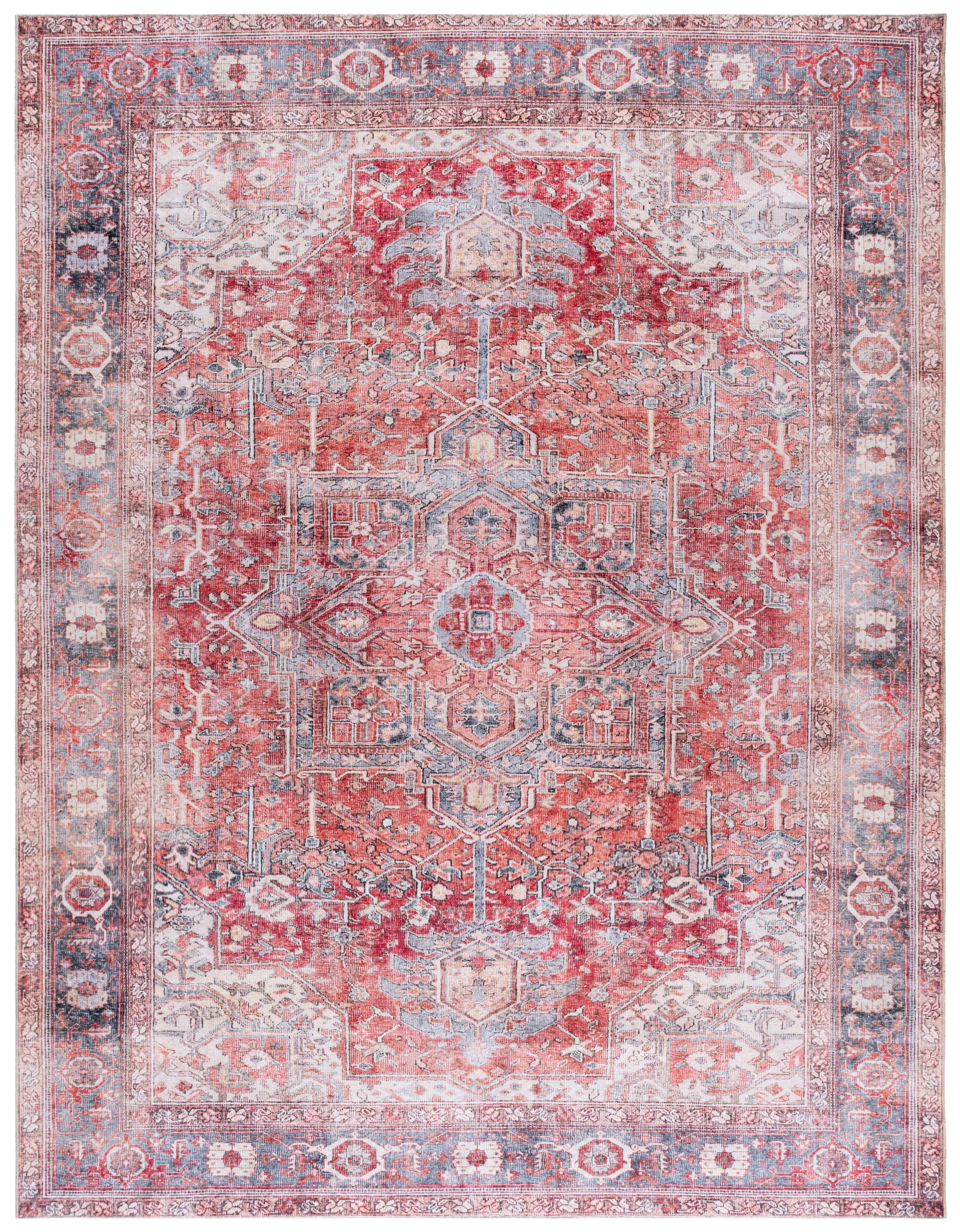 SAFAVIEH Vintage Serapi Neasa Medallion Machine Washable Area Rug, Red Orange/Grey, 8' x 10'