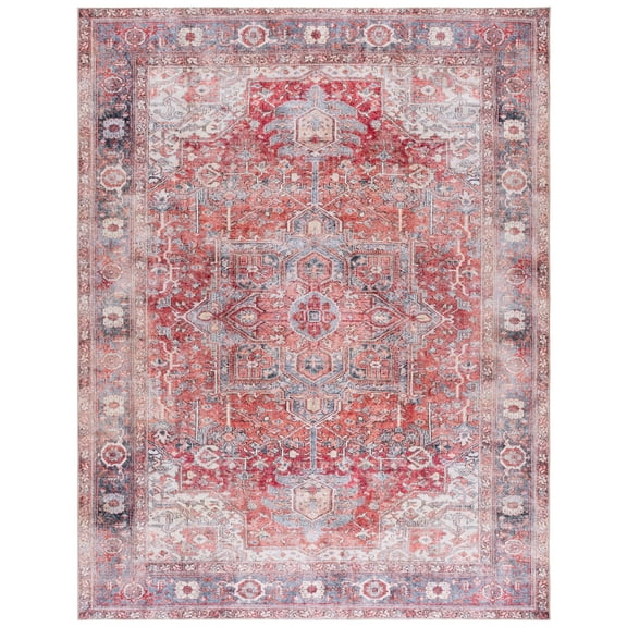 SAFAVIEH Vintage Serapi Neasa Medallion Machine Washable Area Rug, Red Orange/Grey, 8' x 10'