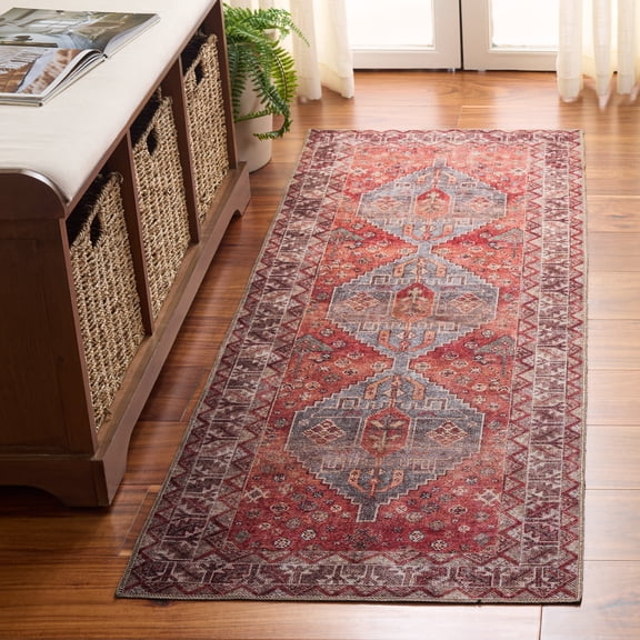 SAFAVIEH Vintage Serapi Nita Medallion Machine Washable Runner Rug, Red/Blue, 2' x 6'