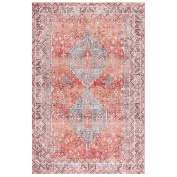 SAFAVIEH Vintage Serapi Tessan Medallion Machine Washable Area Rug, Red/Blue, 6' x 9'
