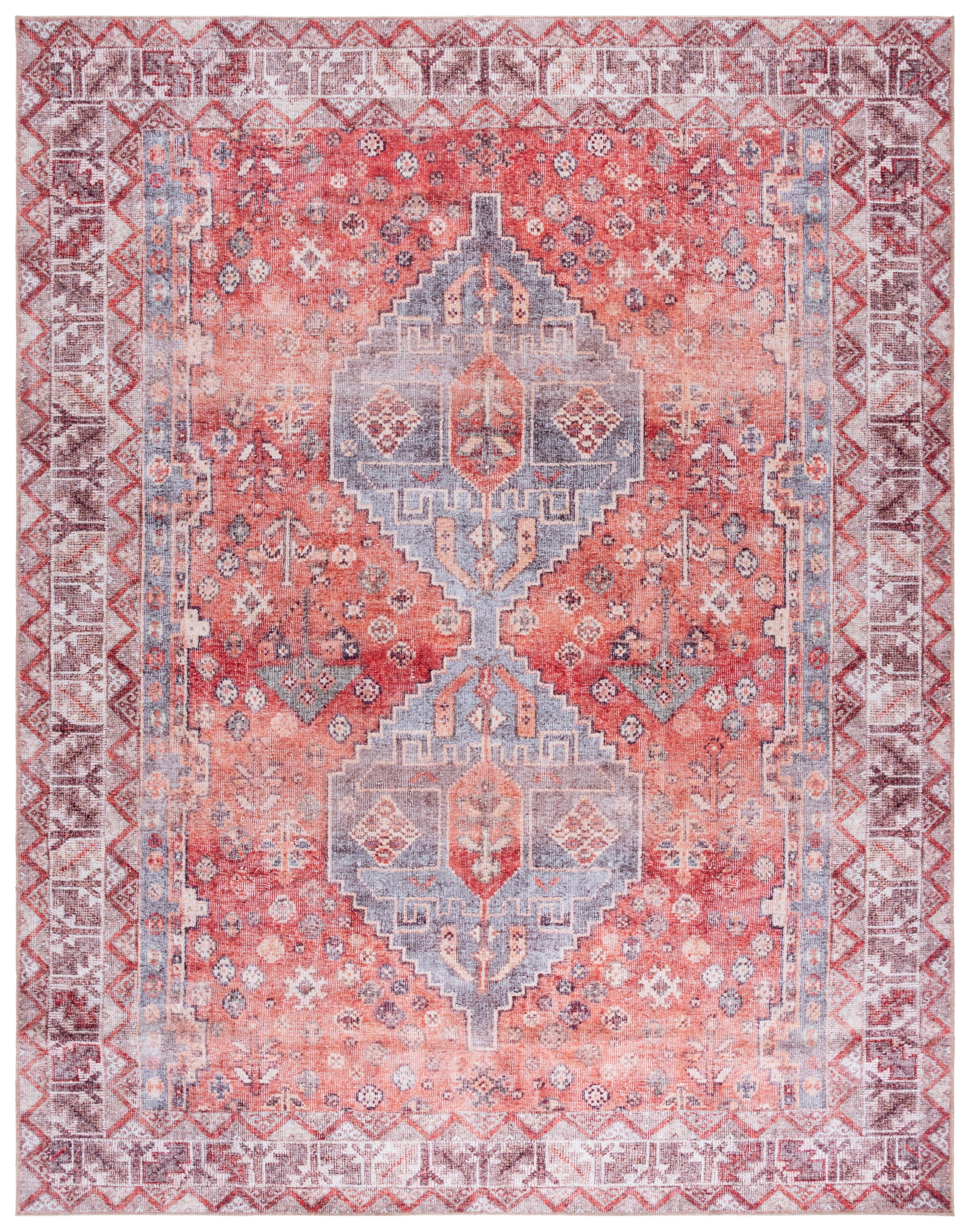 SAFAVIEH Vintage Serapi Tessan Medallion Machine Washable Area Rug, Red/Blue, 8' x 10'