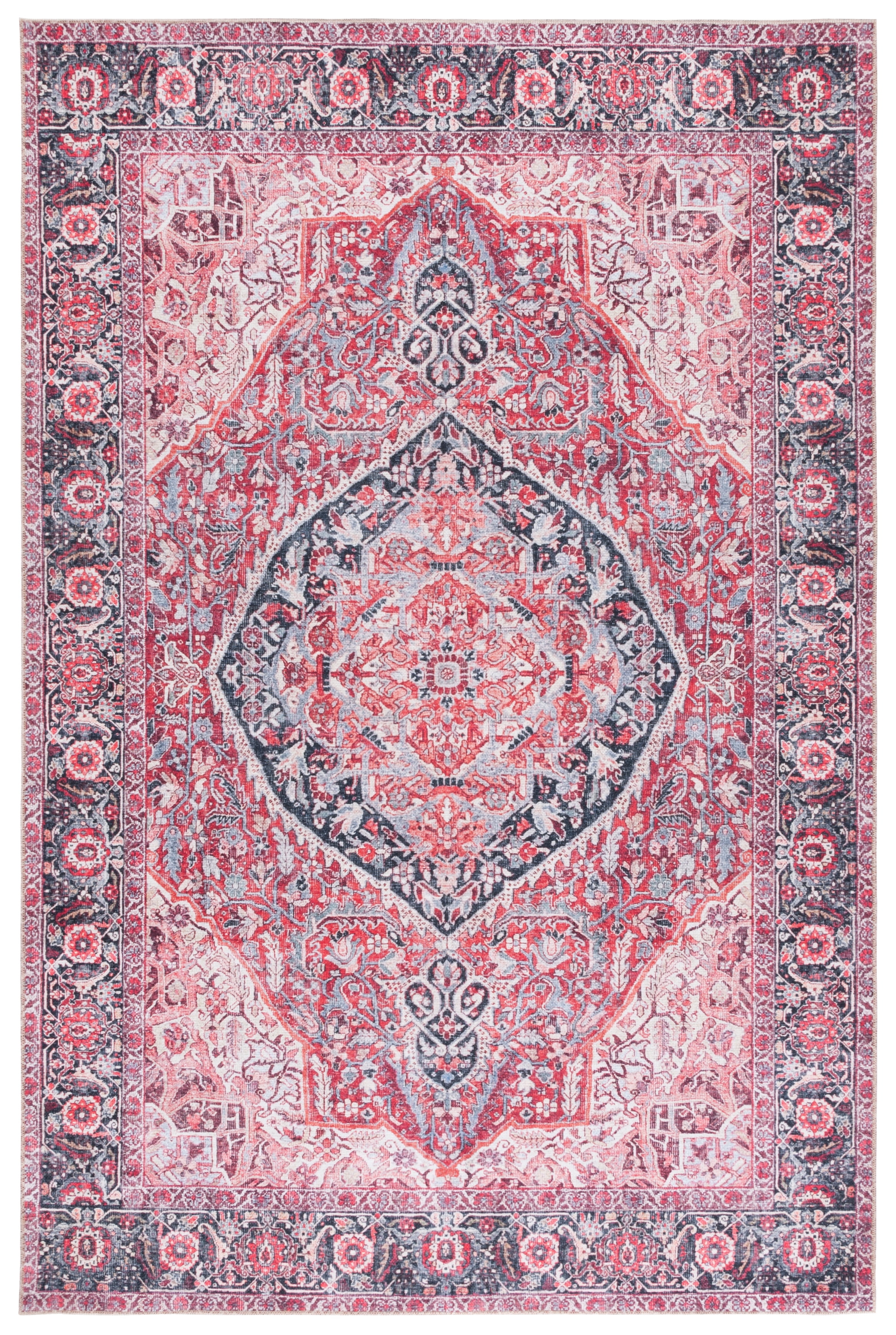 SAFAVIEH Vintage Serapi Zander Medallion Machine Washable Area Rug, Pink/Blue, 5'1" x 7'6"