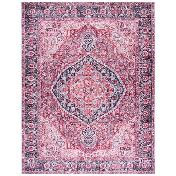 SAFAVIEH Vintage Serapi Zander Medallion Machine Washable Area Rug, Pink/Blue, 9' x 12'