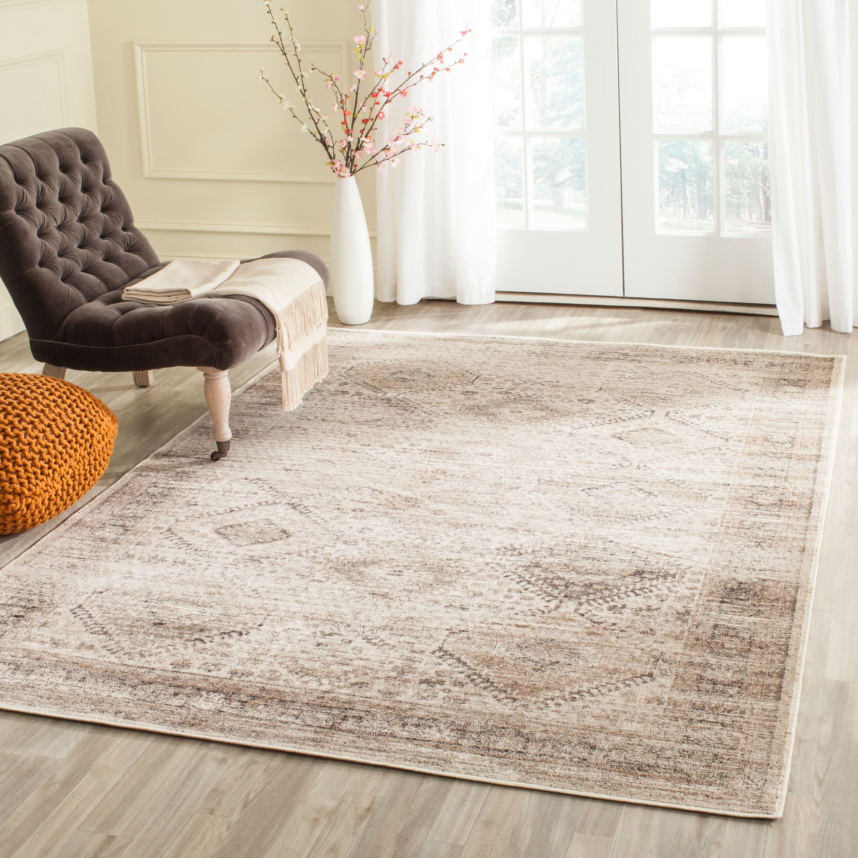 Vintage Stone Rectangular Wool and Viscose Area Rug 10' x 14'