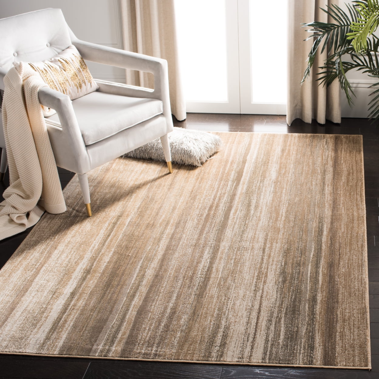Caramel Hand-Knotted Wool and Viscose Rectangular Area Rug