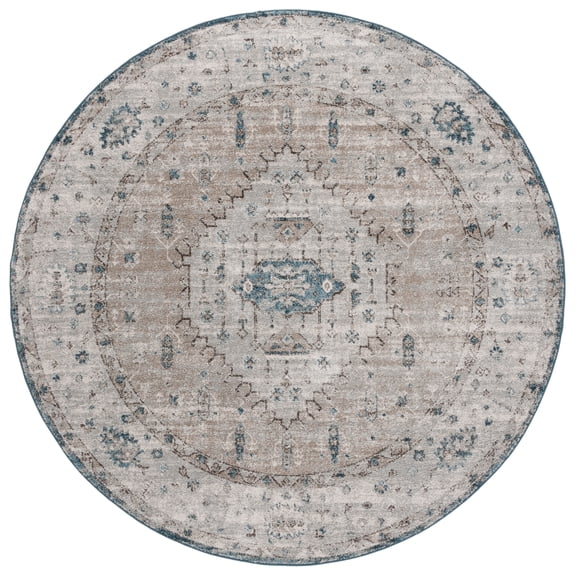 SAFAVIEH Vintage Tabriz Kandy Medallion Area Rug, Gray/Blue, 6'7" x 6'7" Round