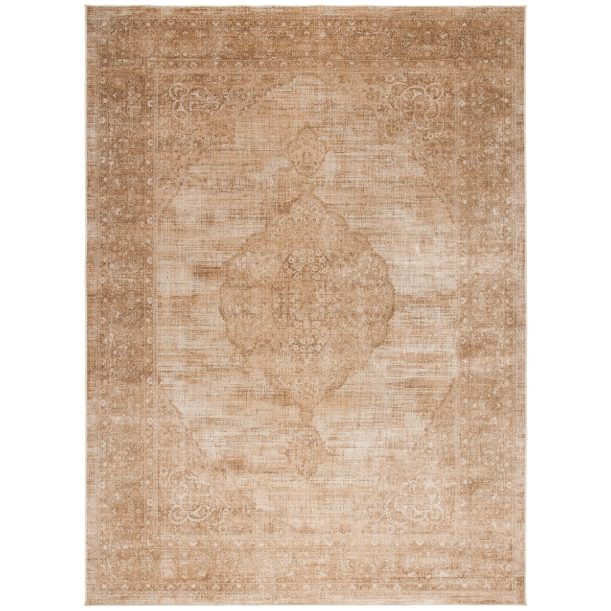 Vintage Cream Rectangular Viscose Area Rug, 6'7" x 9'2"