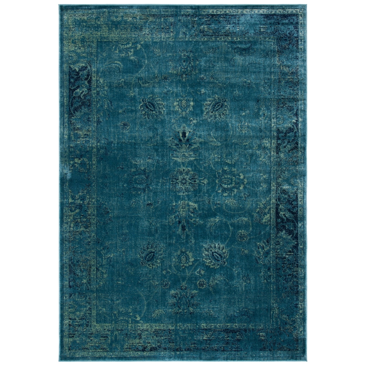 Vintage Turquoise and Multi Rectangular Viscose Area Rug
