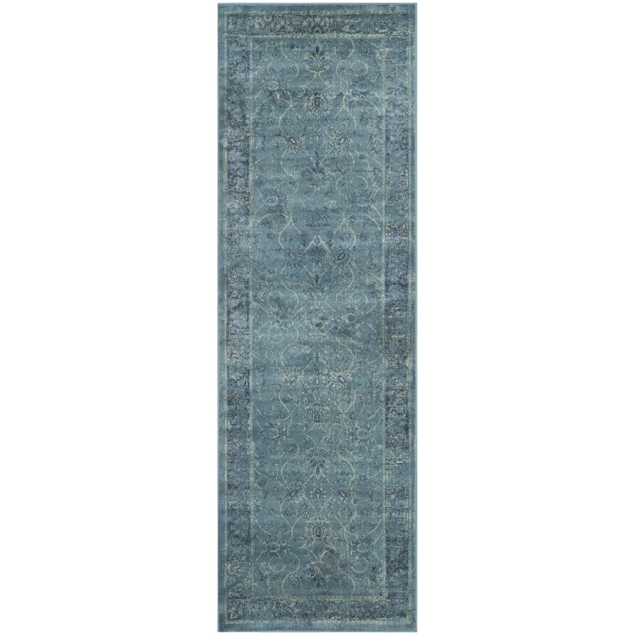 Turquoise and Multicolor Hand-Knotted Wool Runner Rug