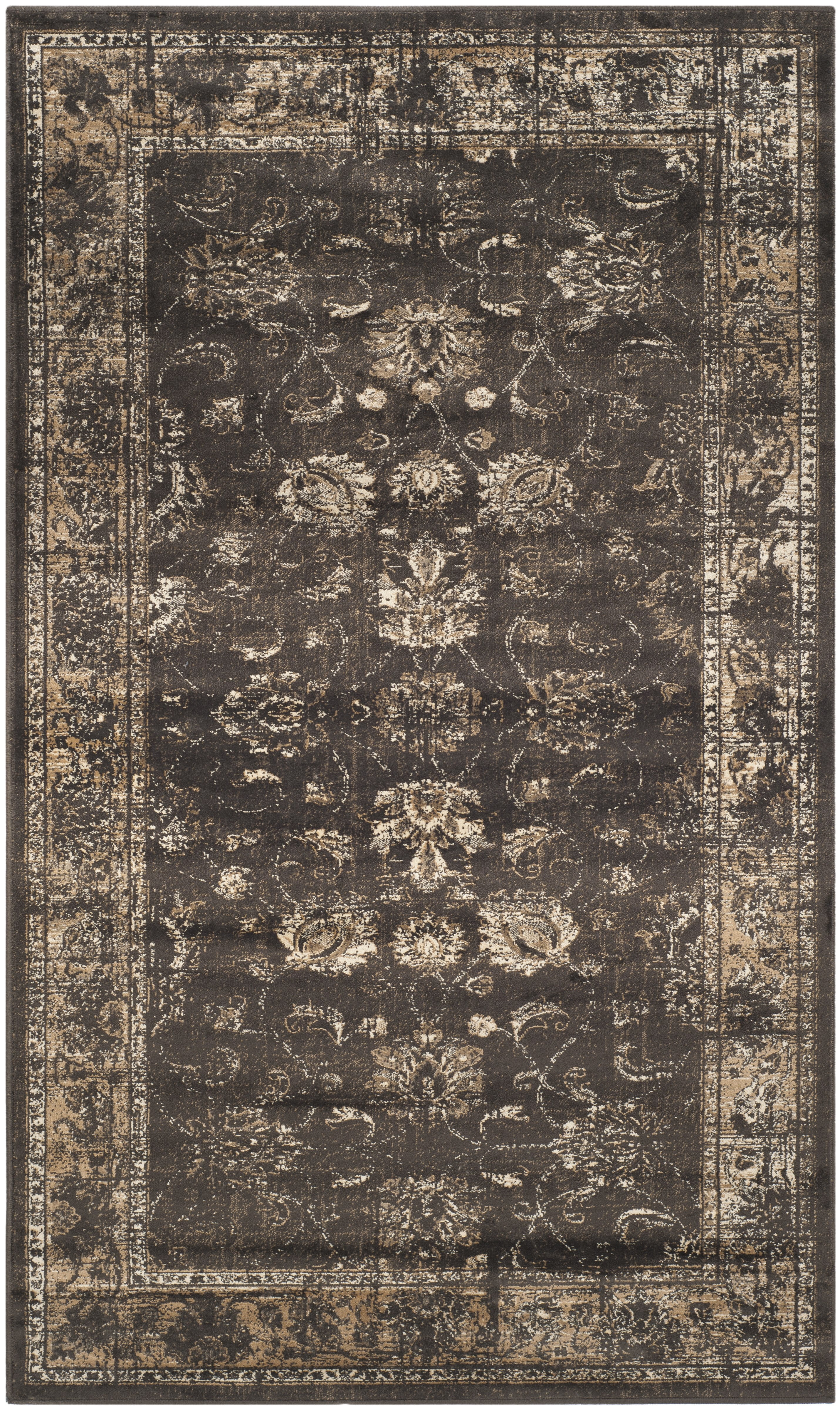 Soft Anthracite Vintage Distressed Viscose Area Rug 3'3" x 4'7"