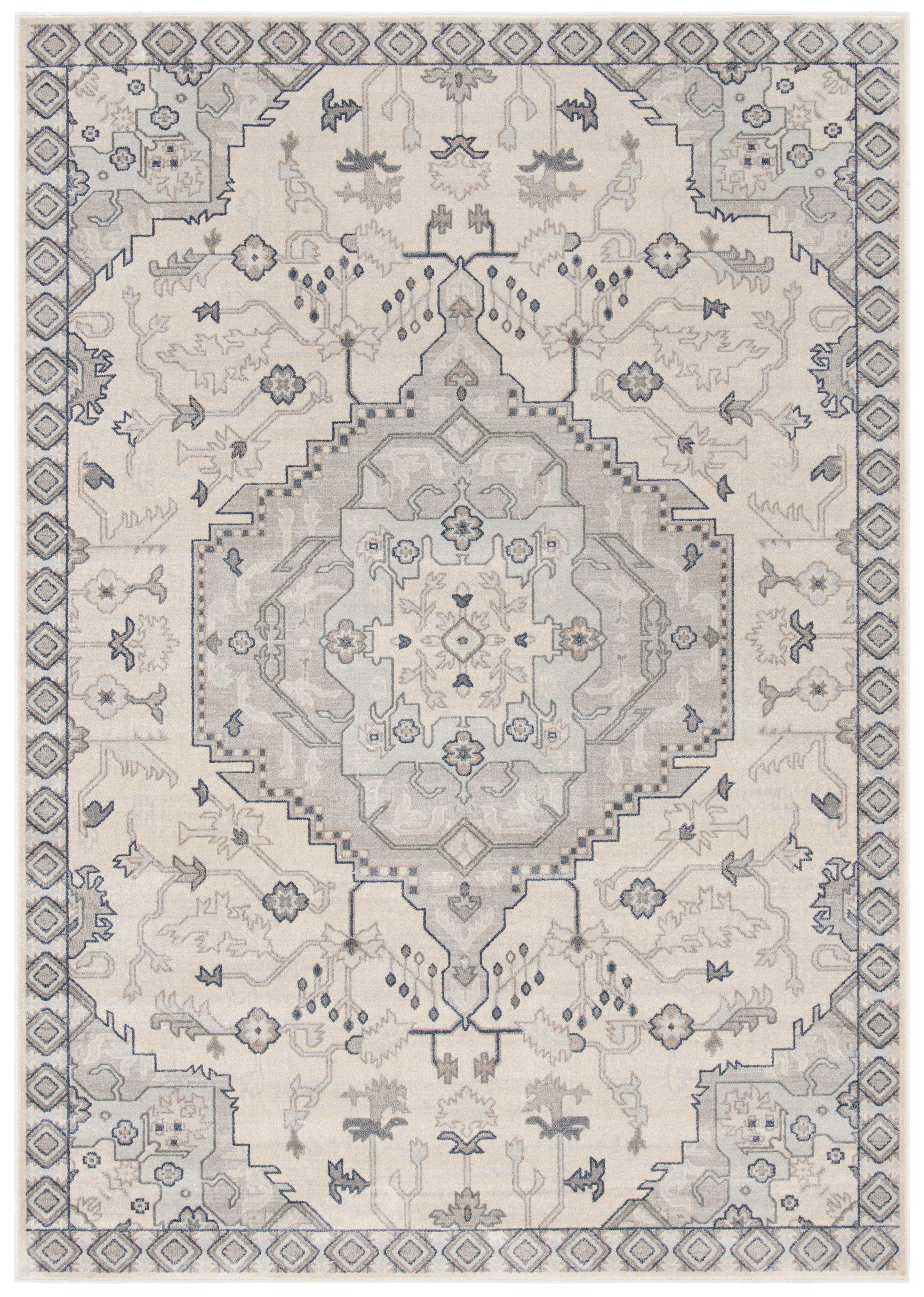 Vintage Slate and Cream Rectangular Viscose Area Rug