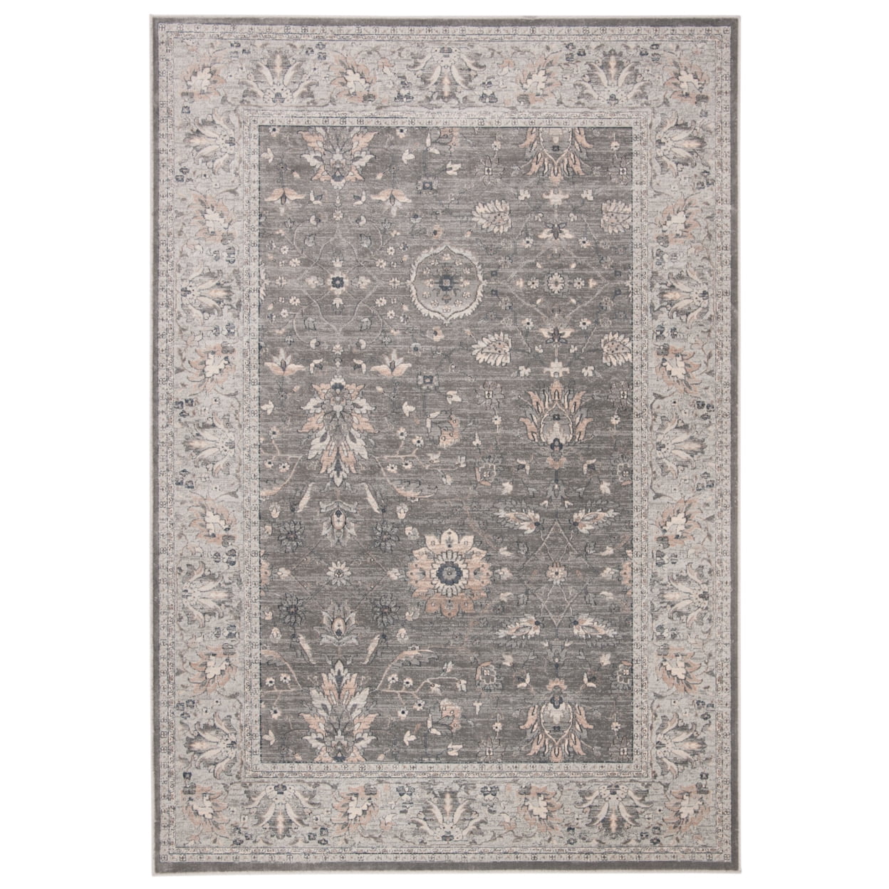 Gray and Beige Rectangular Viscose Vintage Rug