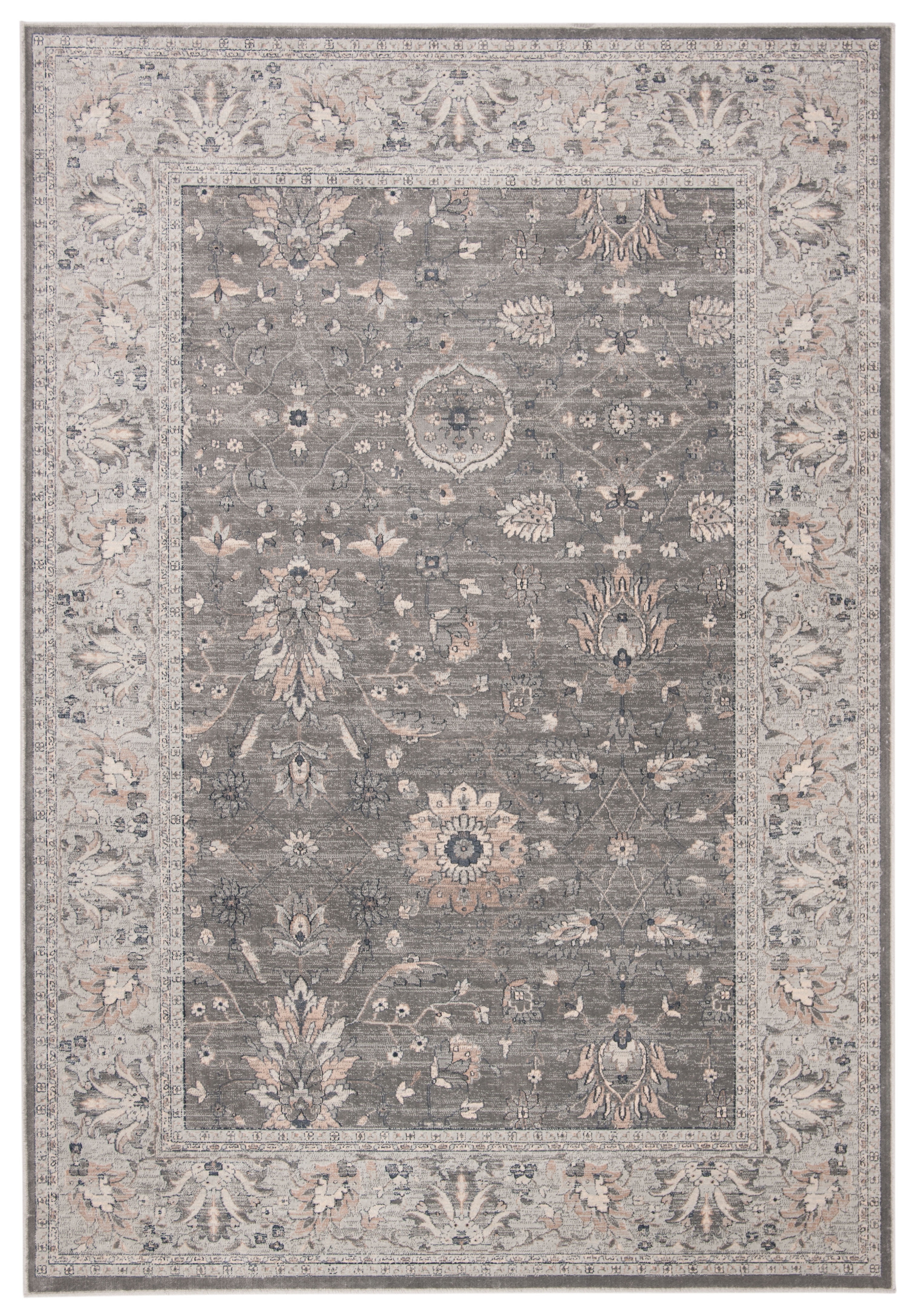 Gray and Beige Rectangular Viscose Vintage Rug