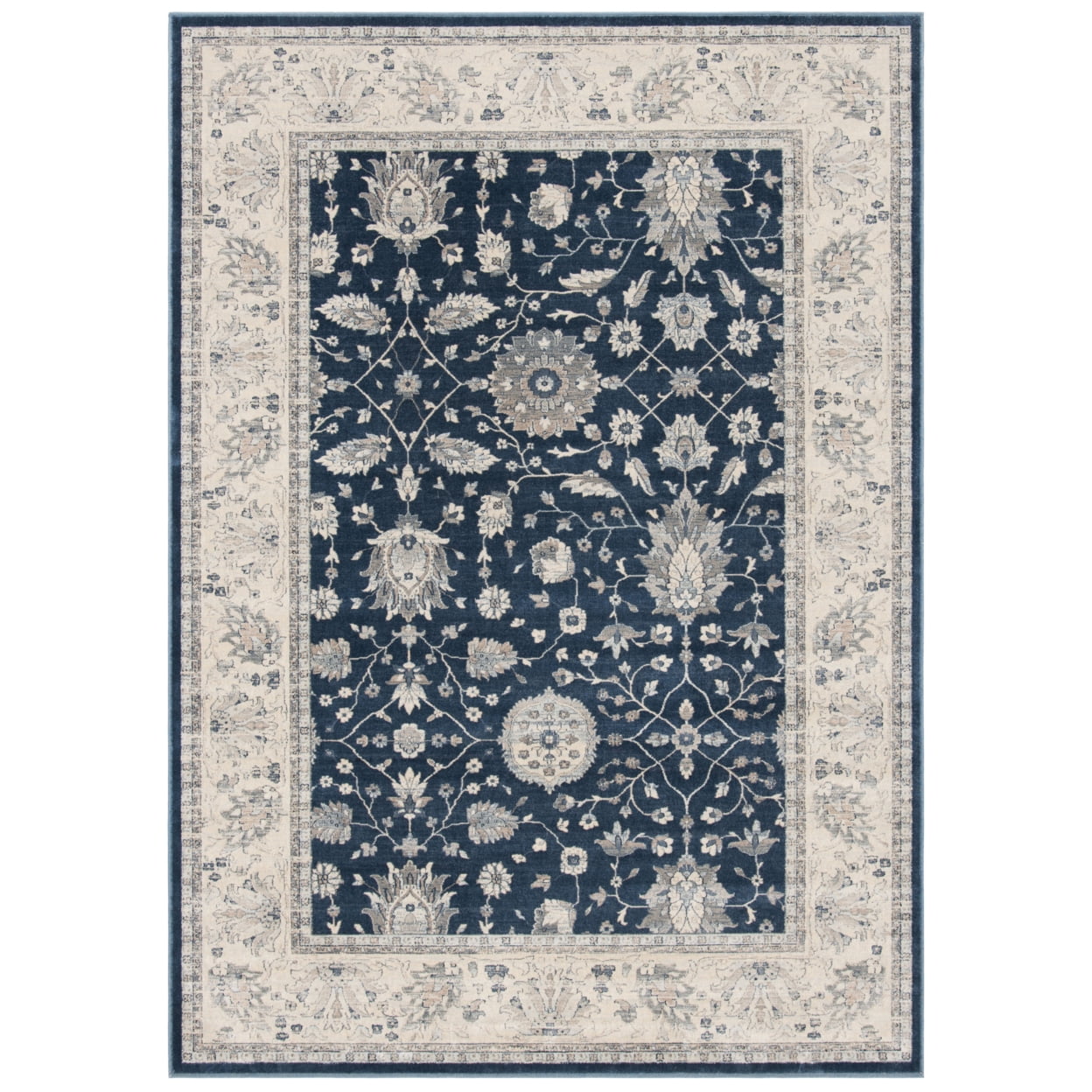 Transitional Dark Blue Rectangular Easy-Care Viscose Rug