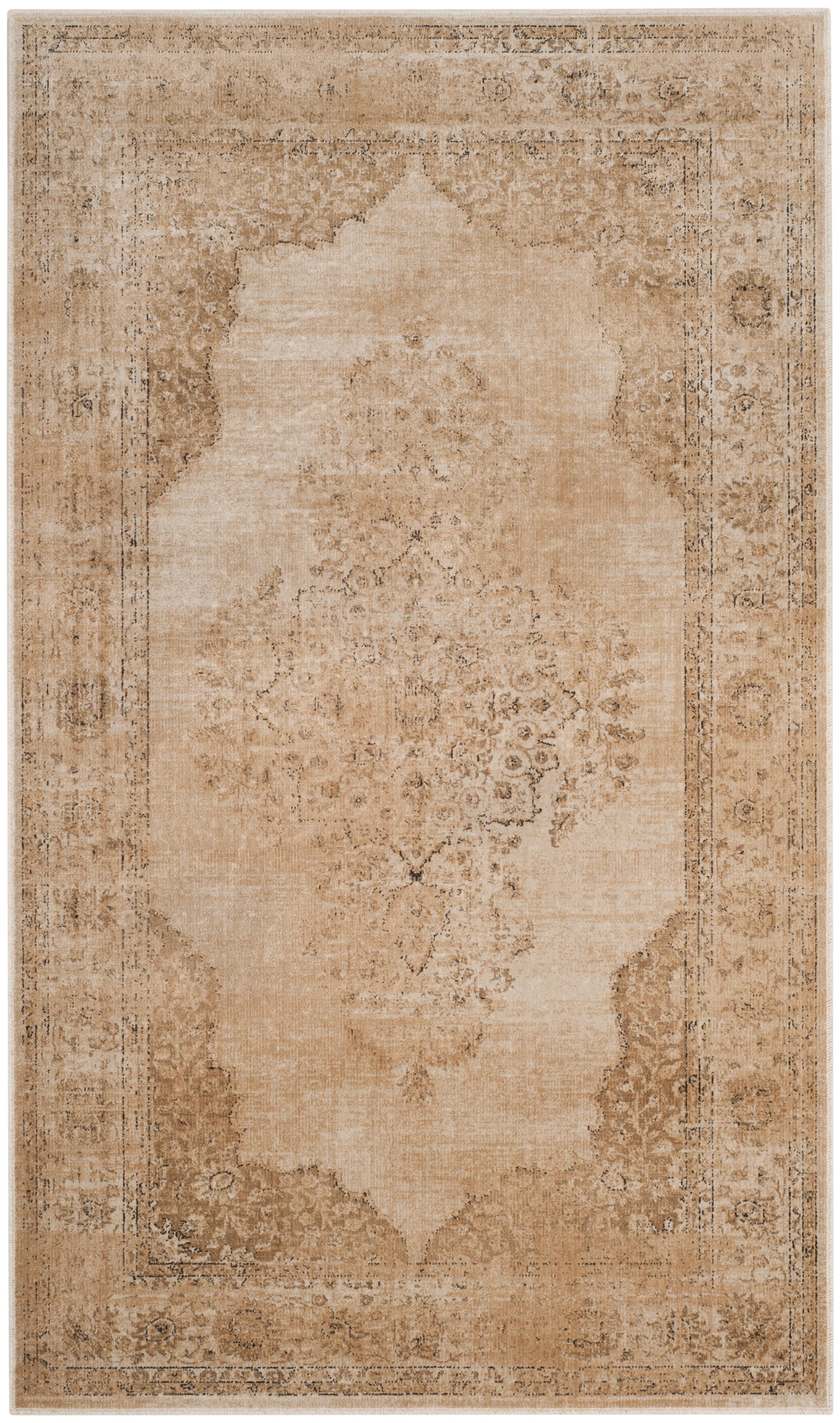 Cream Rectangular Hand-knotted Viscose Area Rug, 3'3" x 5'7"