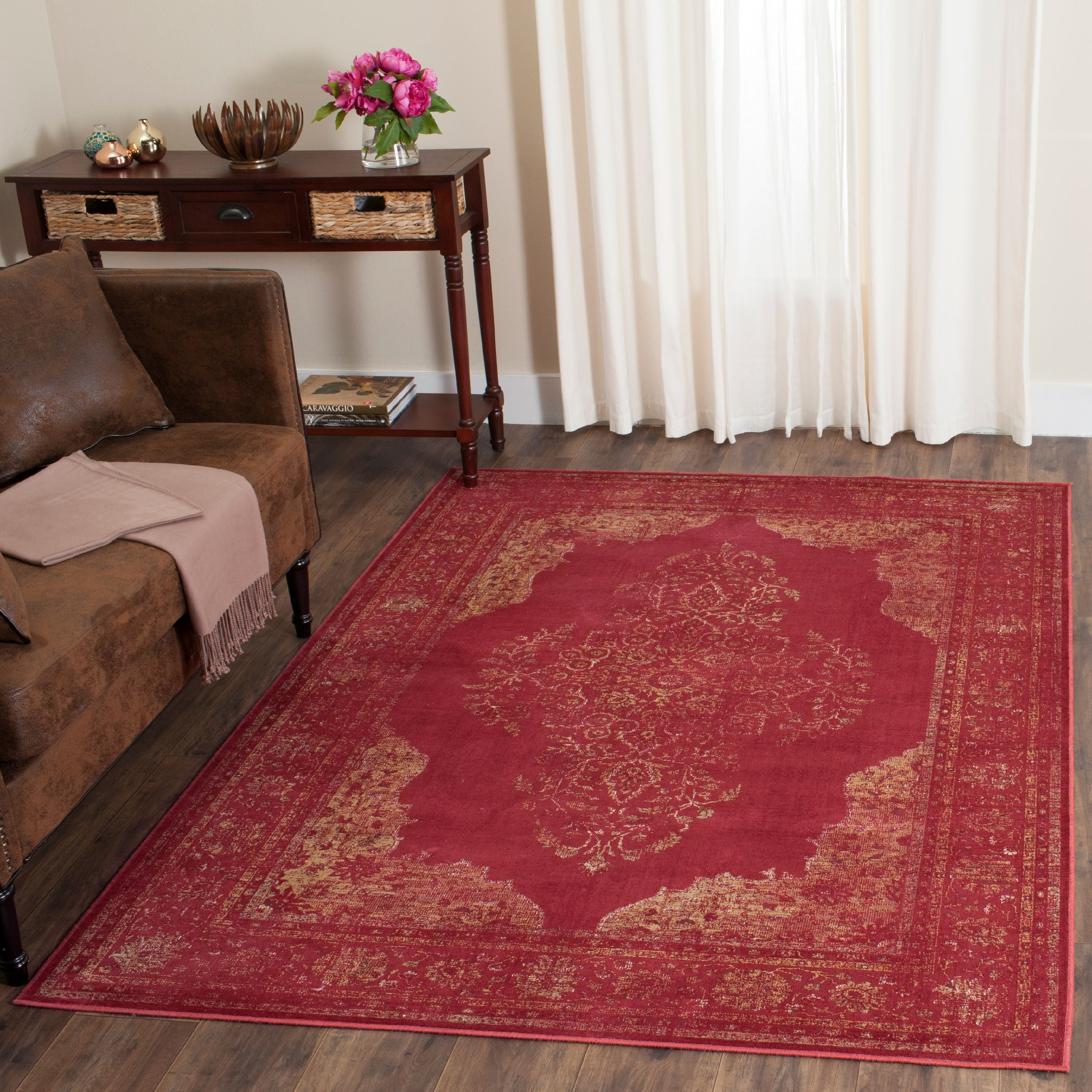 Elegant Rose Hand-Knotted Viscose 5' x 7' Rectangular Rug