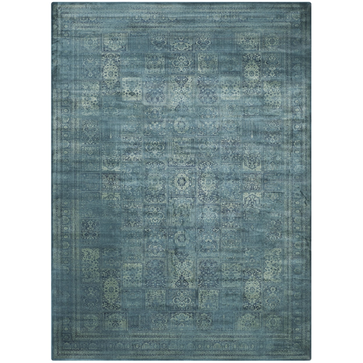 Turquoise and Multi Wool Silk Vintage Runner Rug