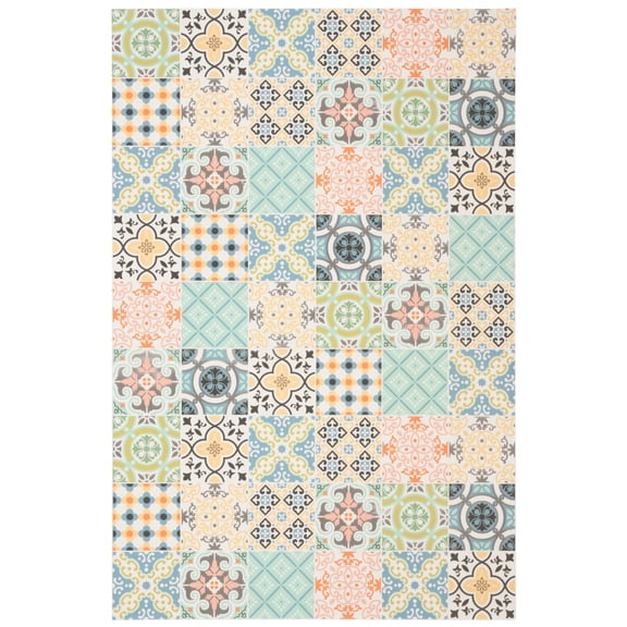 SAFAVIEH Vinyl Floor Brandt Geometric Area Rug, Blue/Yellow, 3'3" x 5'