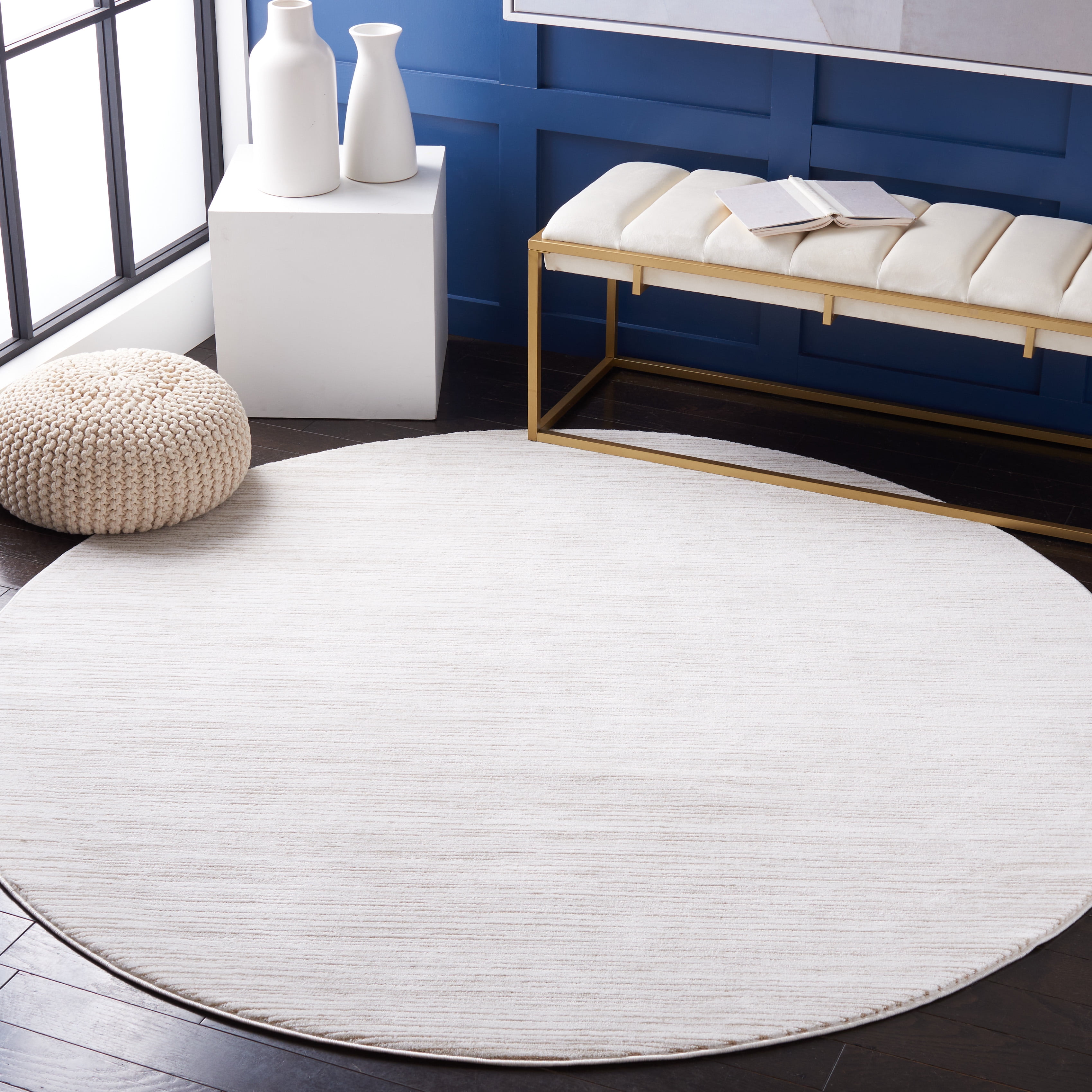 SAFAVIEH Vision Adrasteia Distressed Area Rug, Ivory, 10' x 10' Round - Large - Modern Design, Ivory, Non-Shedding & Easy Cleaning, Ideal for Living Room, Bedroom, Dining Space