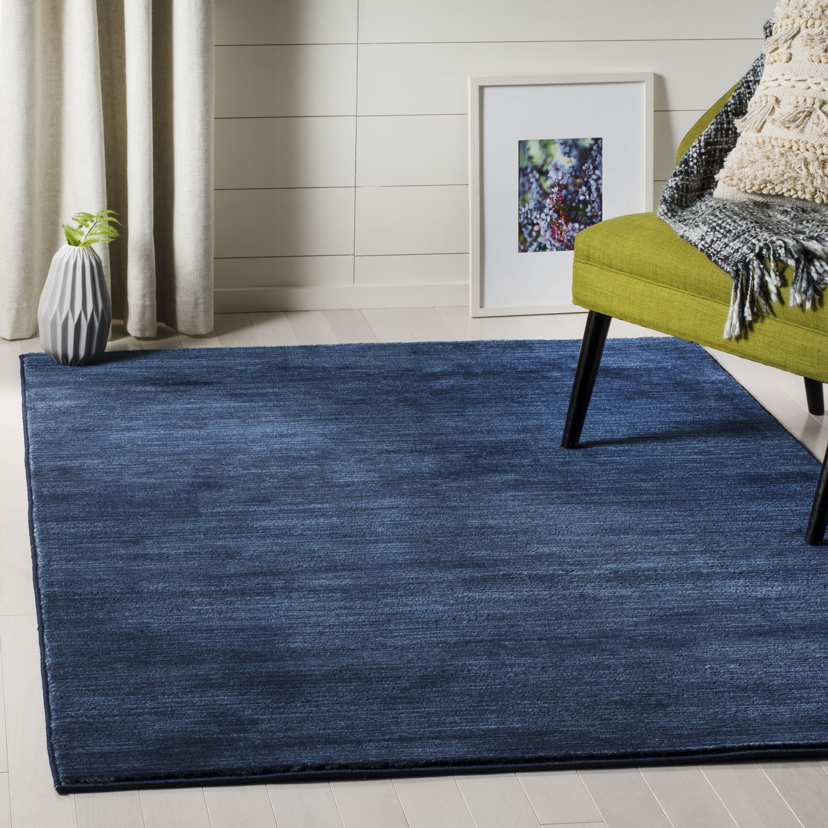 Navy Solid Synthetic Hand-knotted Square Area Rug