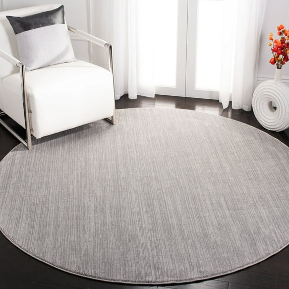 SAFAVIEH Vision Adrasteia Overdyed Solid Area Rug, Silver, 12' x 12' Round - X-Large - Modern Design, Silver, Non-Shedding & Easy Cleaning, Ideal for Living Room, Bedroom, Dining Space