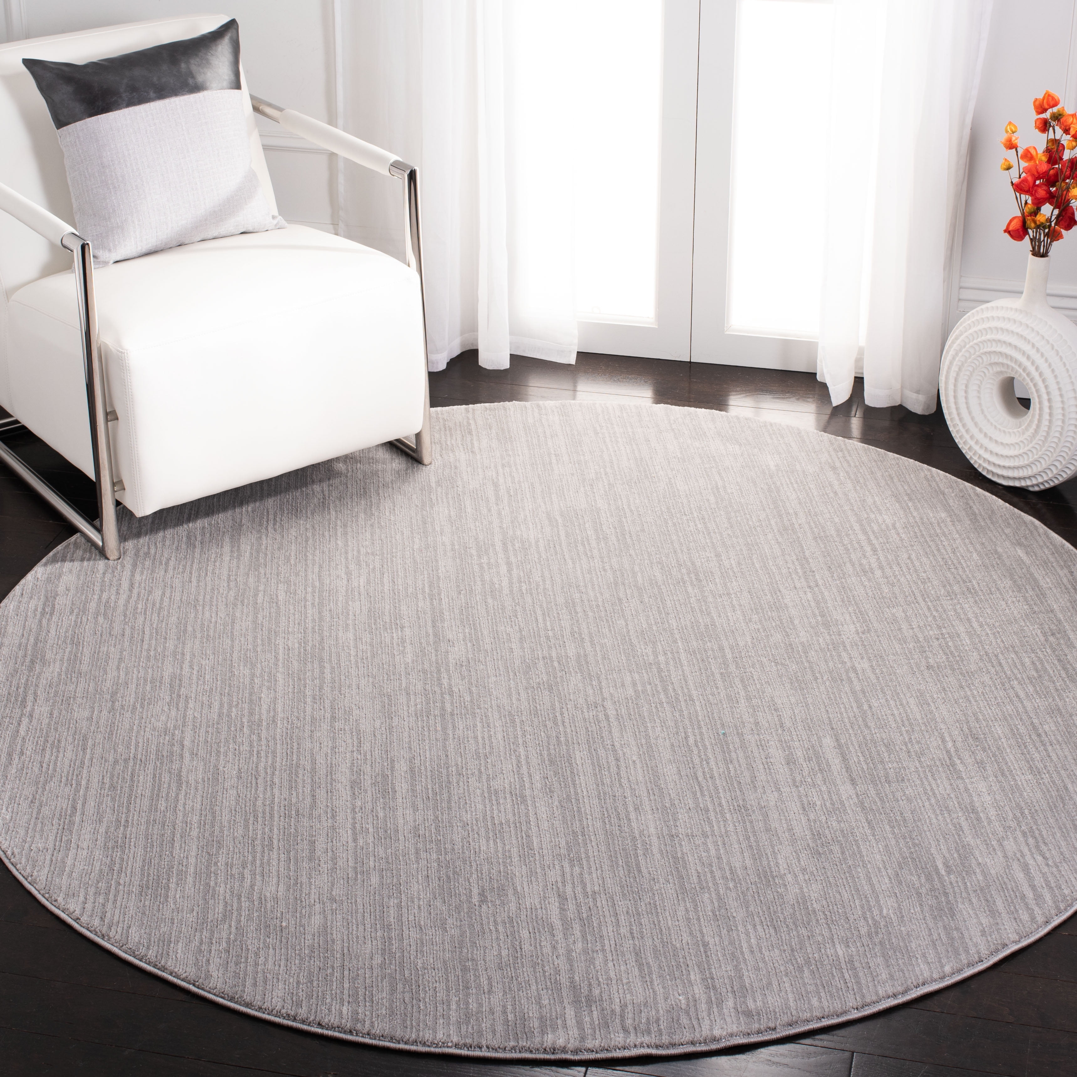 SAFAVIEH Vision Adrasteia Overdyed Solid Area Rug, Silver, 4' x 4' Round - Modern Design, Silver, Non-Shedding & Easy Cleaning, Ideal for Living Room, Bedroom, Dining Space