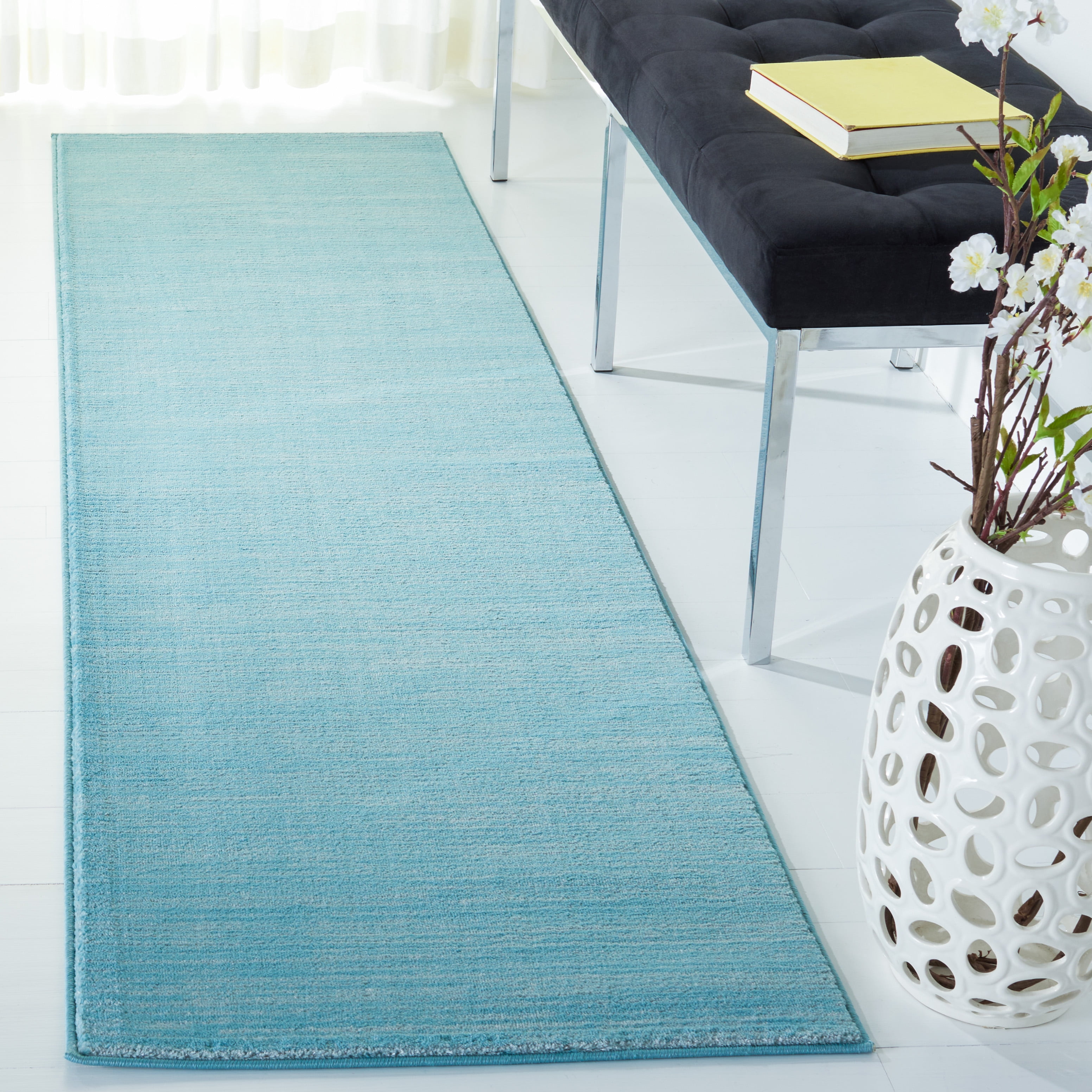 SAFAVIEH Vision Adrasteia Overdyed Solid Runner Rug, Aqua, 2'2" x 20' - Modern Design, Aqua, Non-Shedding & Easy Cleaning, Ideal for Living Room, Bedroom, Dining Space, Entryway, Hallway, Kitchen