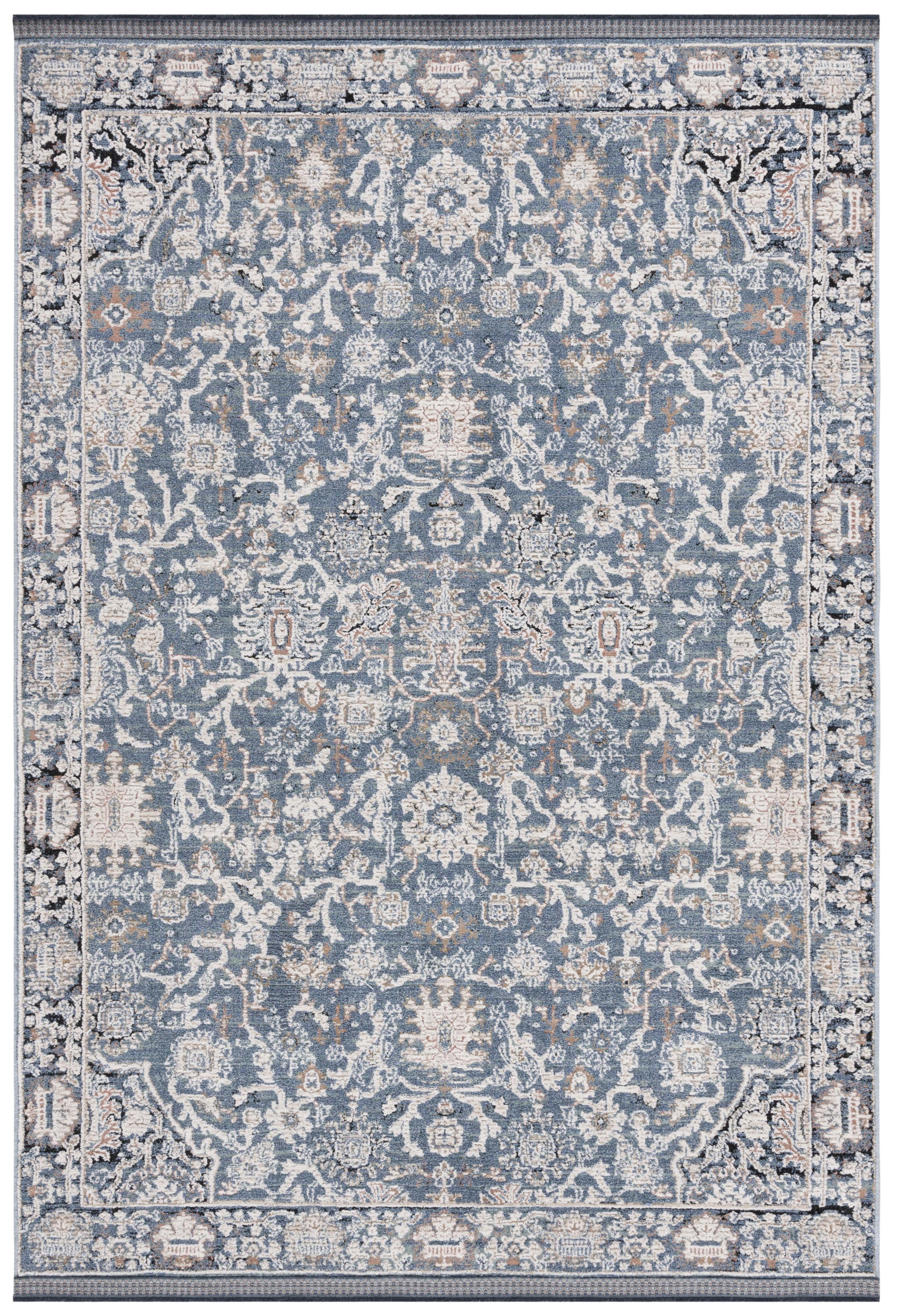 Navy and Ivory Synthetic Hand-Knotted Area Rug