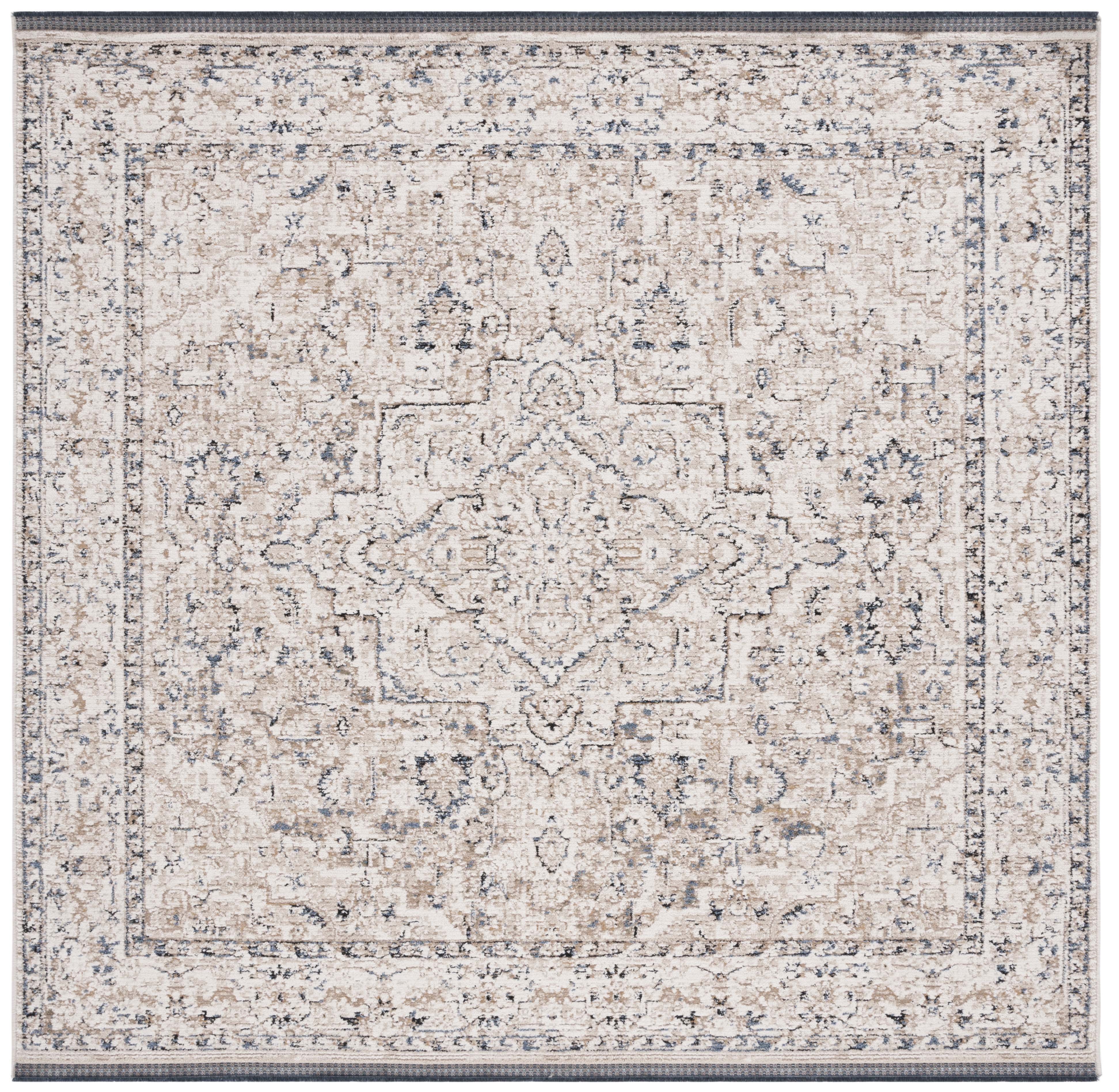Ivory Elegance 79'' Square Hand-Knotted Cotton Blend Rug