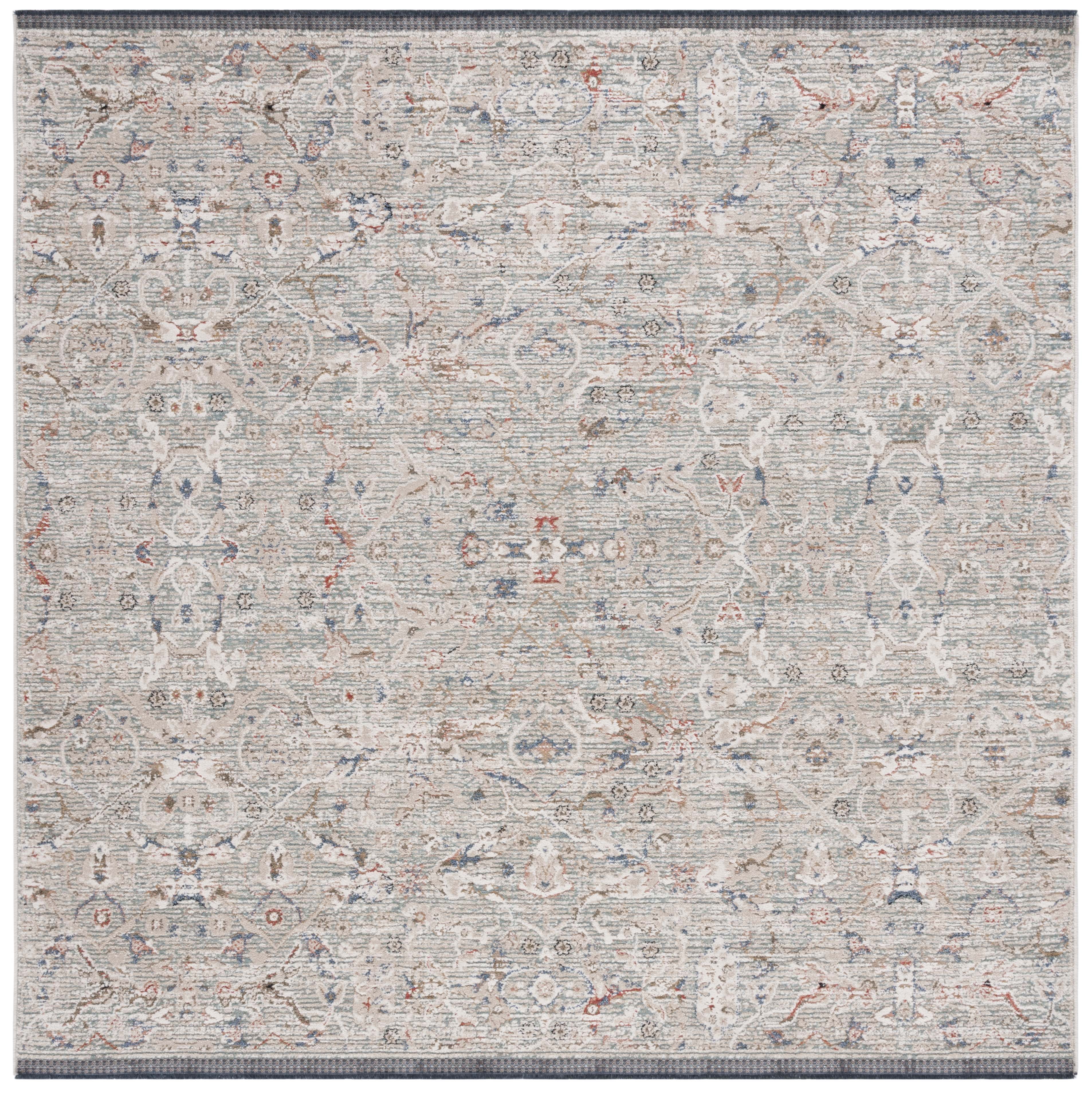 Classic Ivory & Navy 79" Square Oriental Rug - Easy Care Synthetic