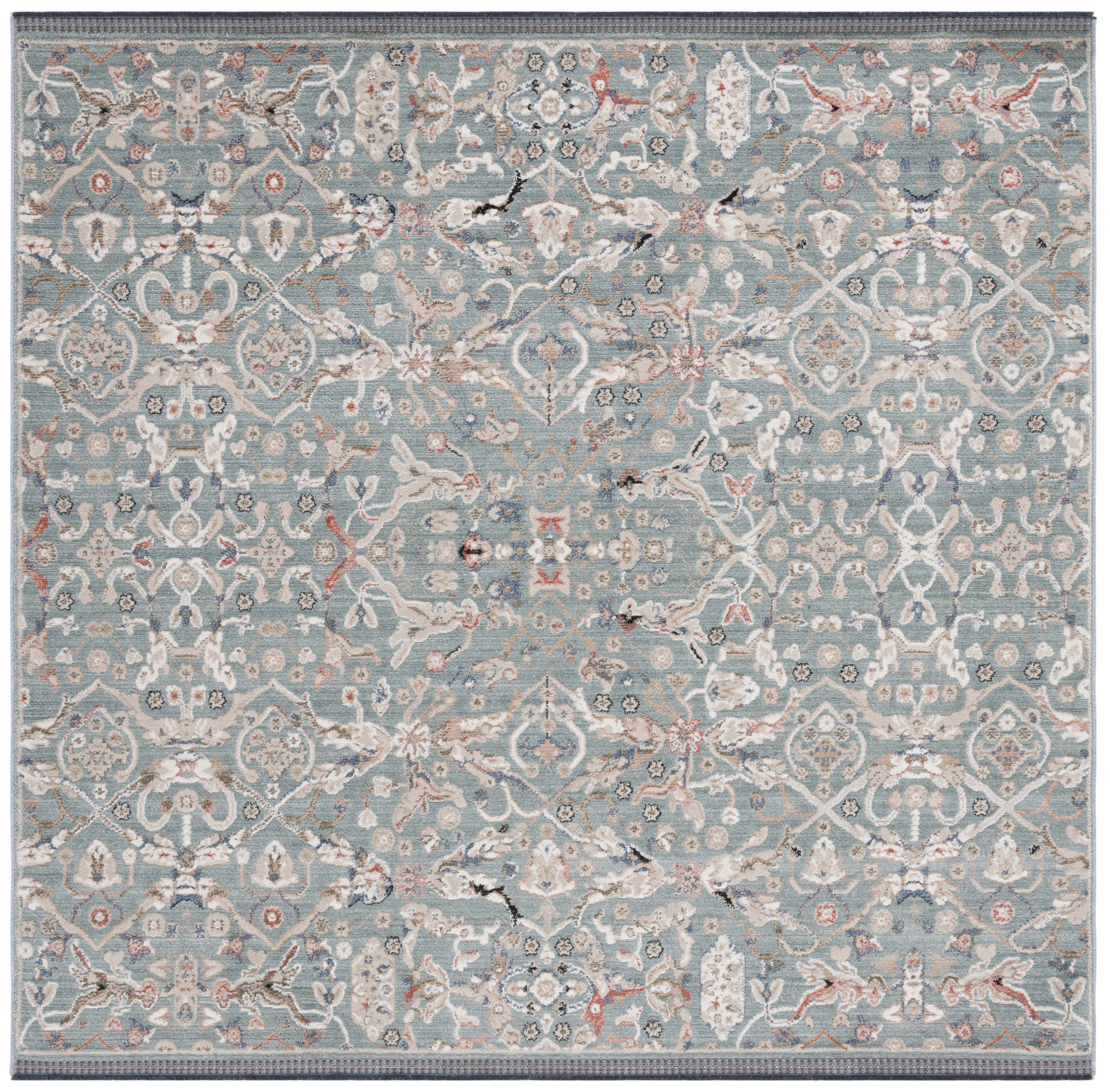 Elysian Blue Oriental Square Rug - Hand-knotted Cotton & Synthetic Blend