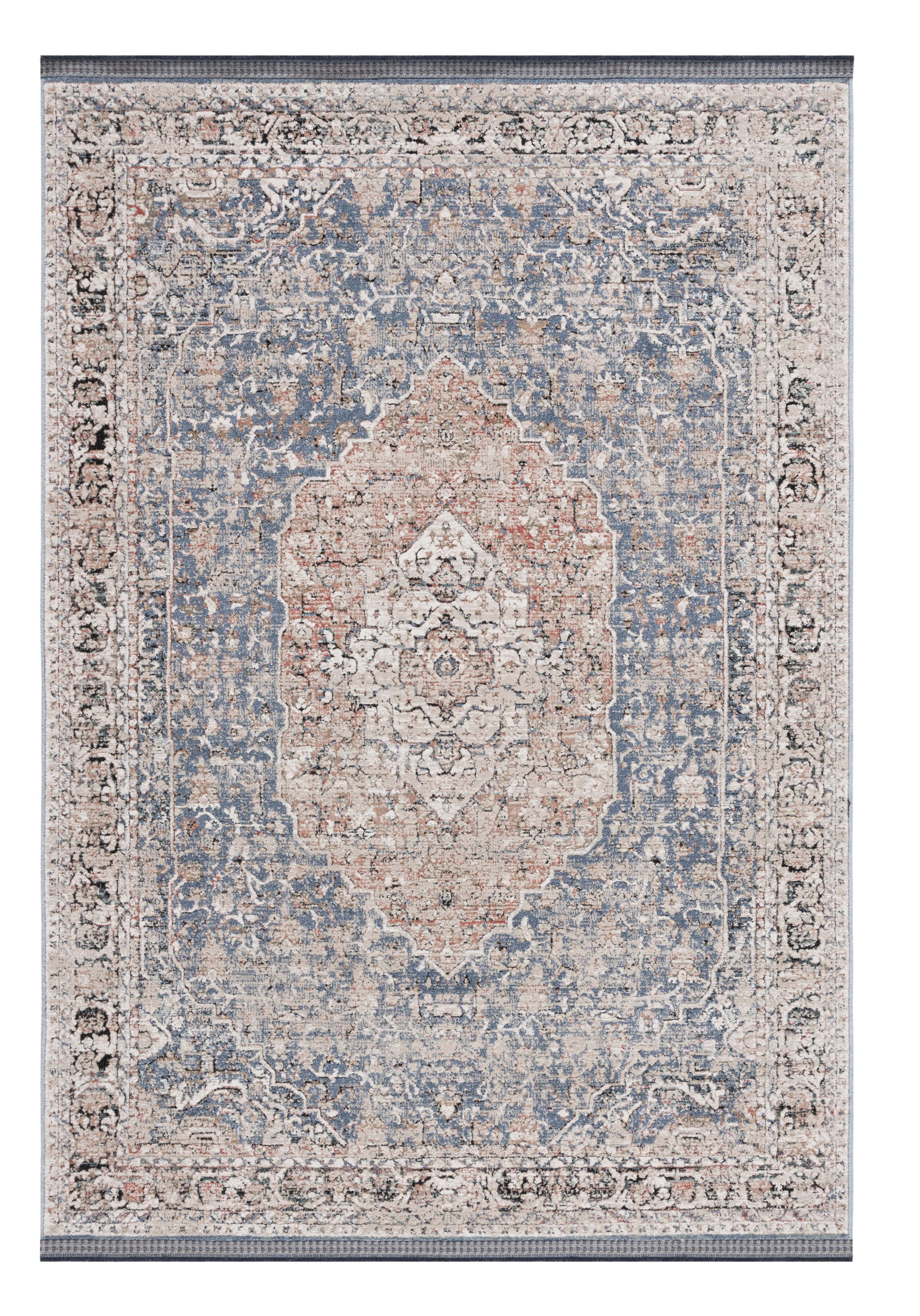Vivaldi Elegance 4'x6' Blue and Rust Hand-Knotted Area Rug