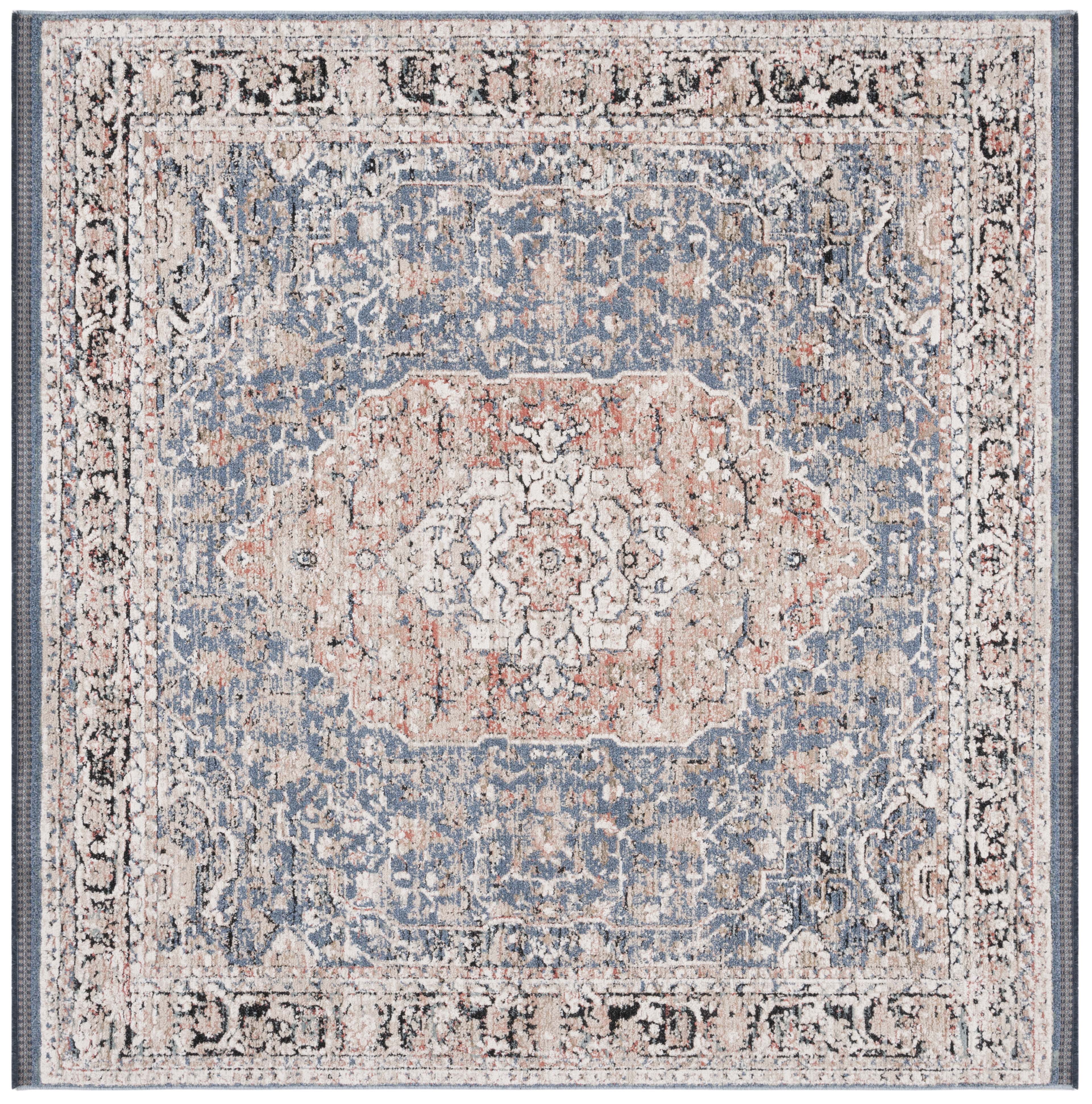 SAFAVIEH Vivaldi Zoolander Medallion Area Rug, Blue/Rust, 6'7" x 6'7" Square