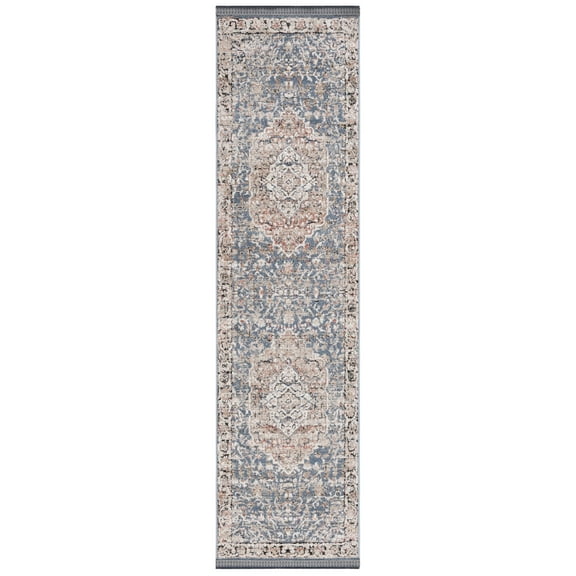 SAFAVIEH Vivaldi Zoolander Medallion Runner Rug, Blue/Rust, 2'2" x 8'
