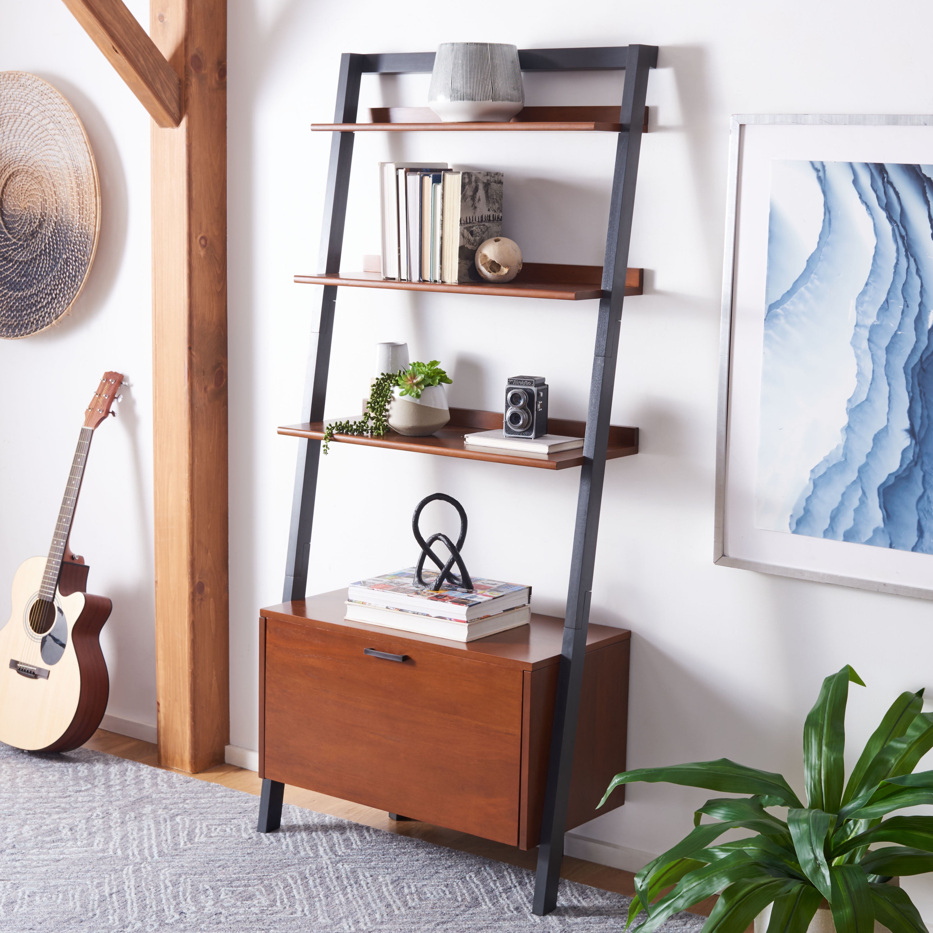 Honey Brown Charcoal 3-Tier 1-Door Storage Etagere