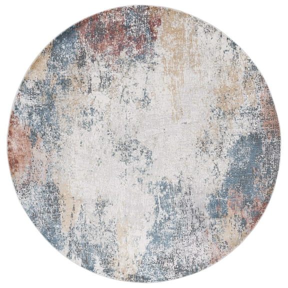 SAFAVIEH Vogue Hiram Distressed Area Rug, Ivory/Blue Rust, 6'7" x 6'7" Round