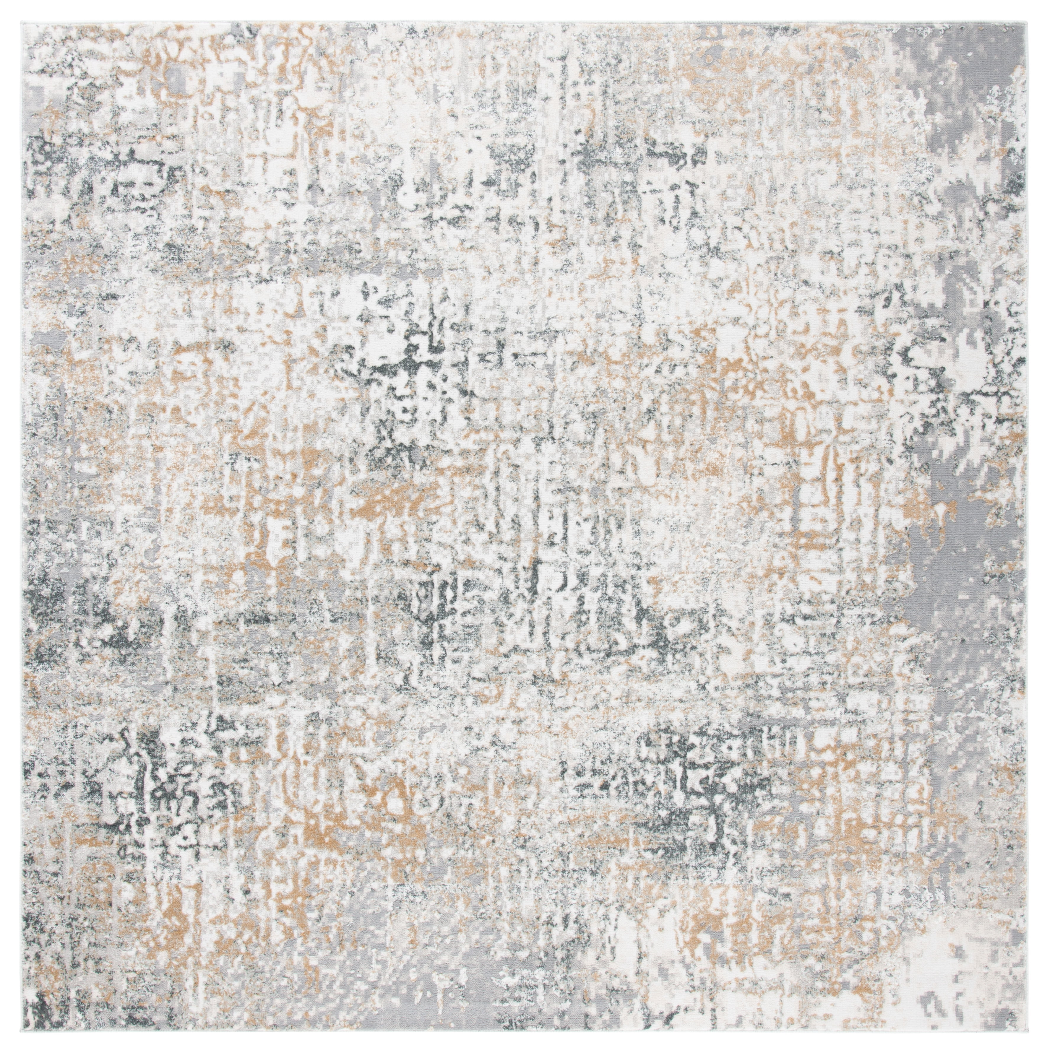 Beige and Gray Abstract Square Synthetic Area Rug, 9'x9'